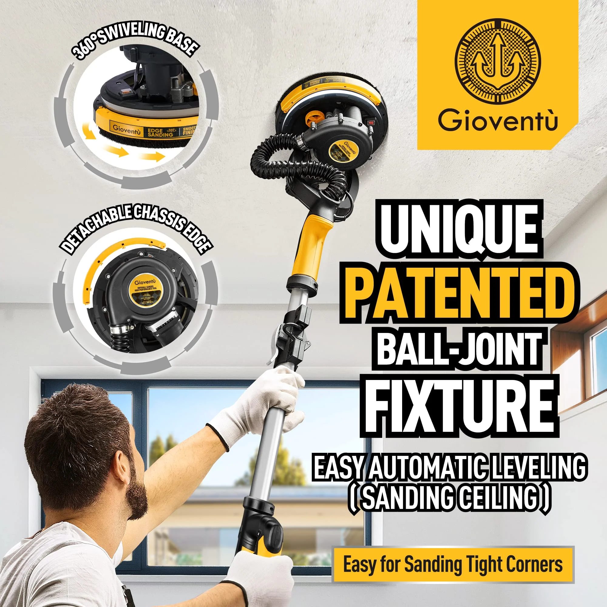 Giovent?? Electric Drywall Sander with Vacuum for Popcorn Ceiling