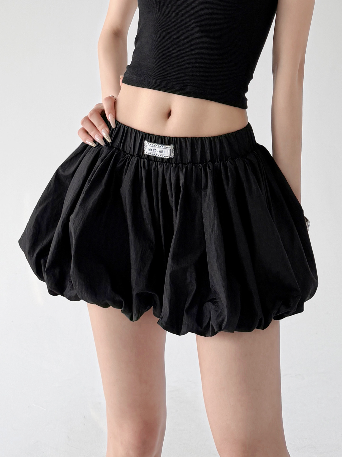 Black High Waist Ruffle Flared A-Line Skort