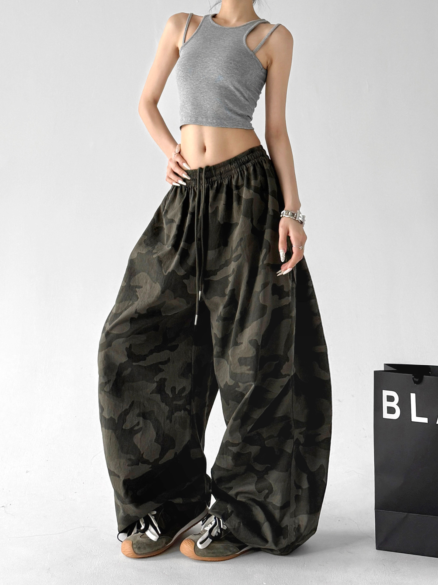 Camouflage Loose Wide Leg Trousers