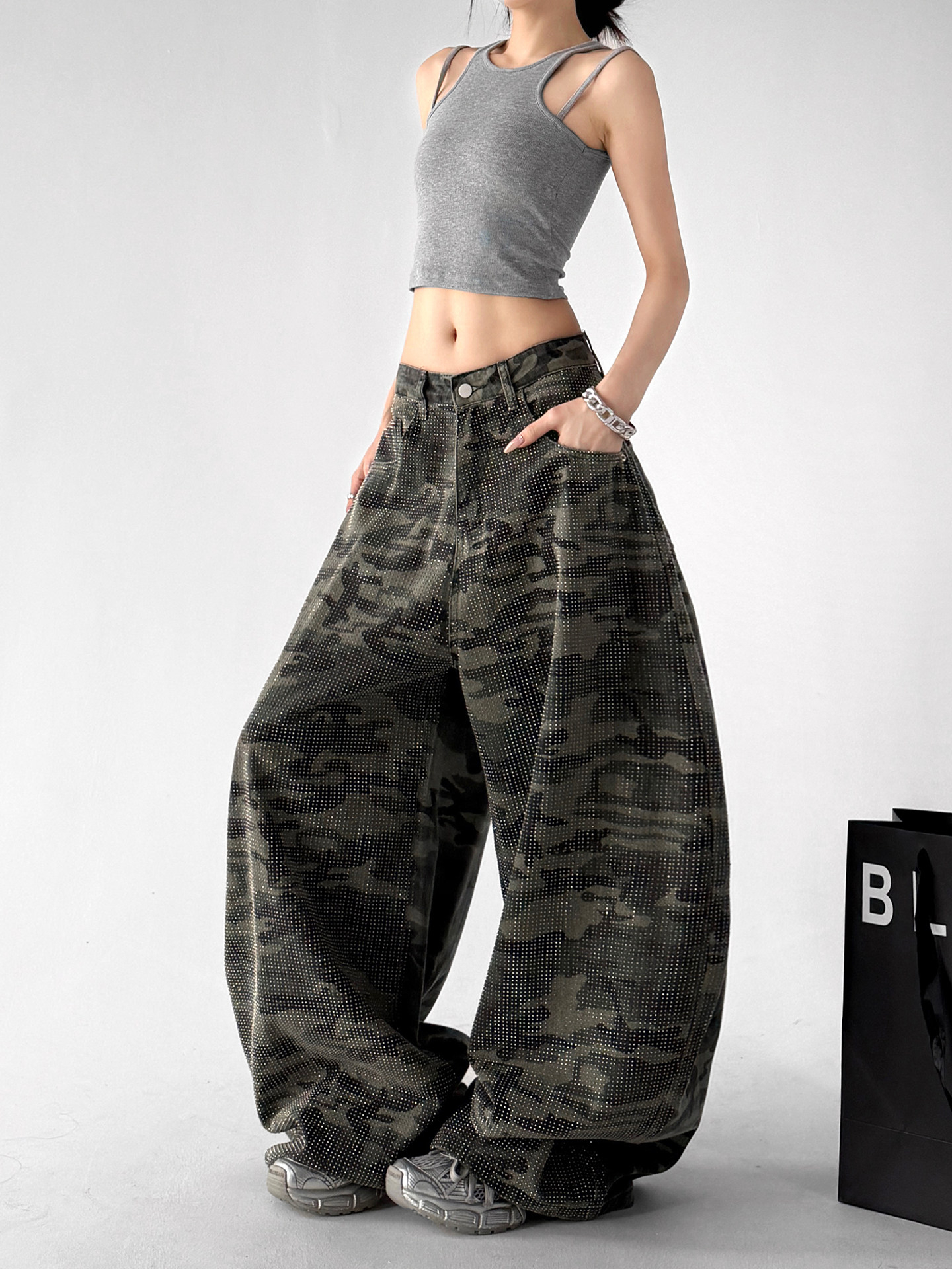 Camouflage Cargo Wide Leg Pants