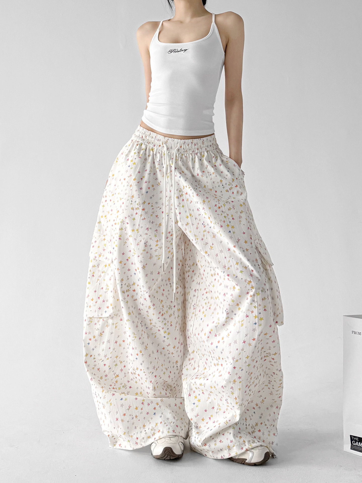 Star Pattern Slim Wide Leg Pants