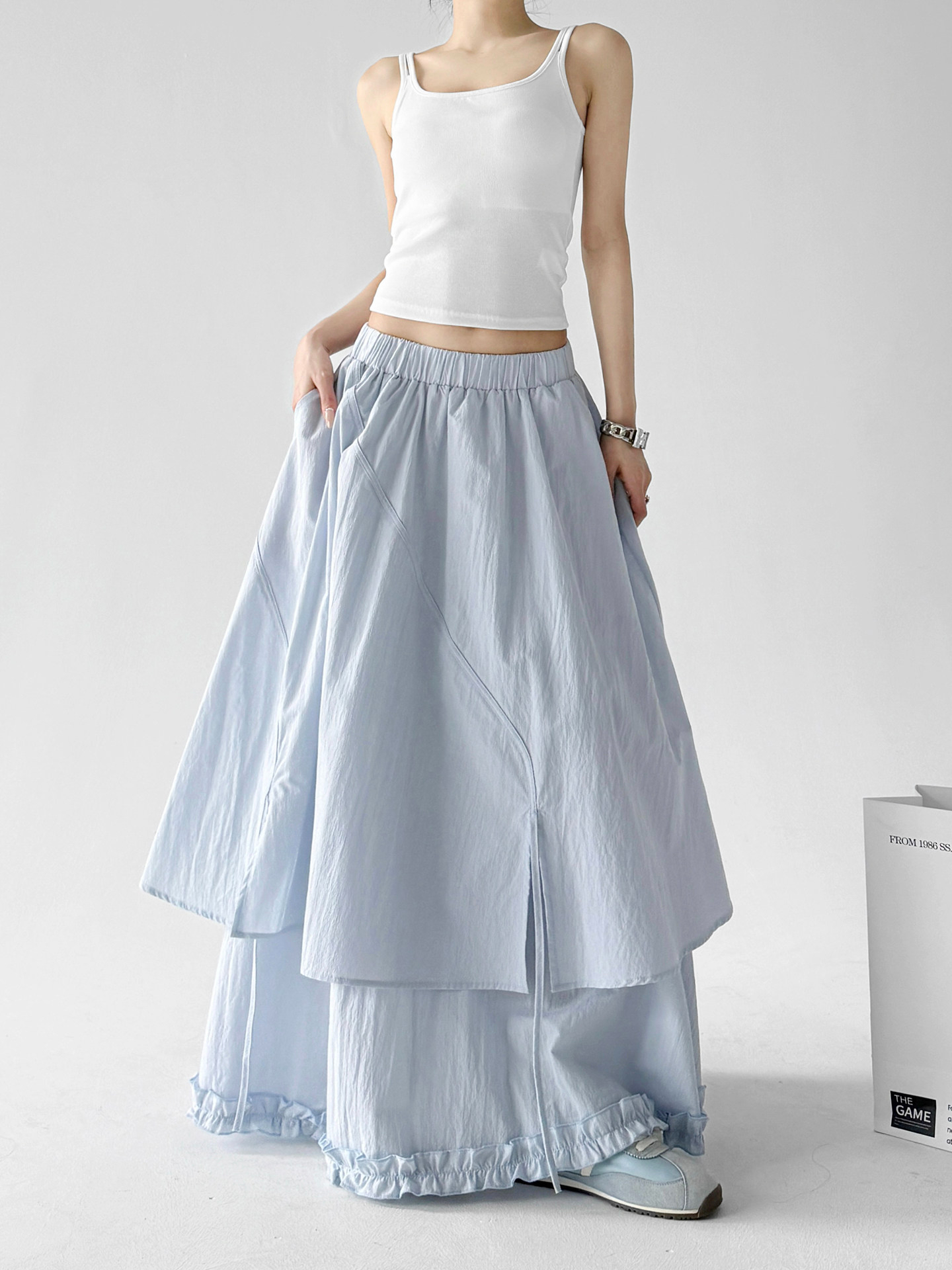 Blue Fairy Layered Elastic Waist A-Line Skirt