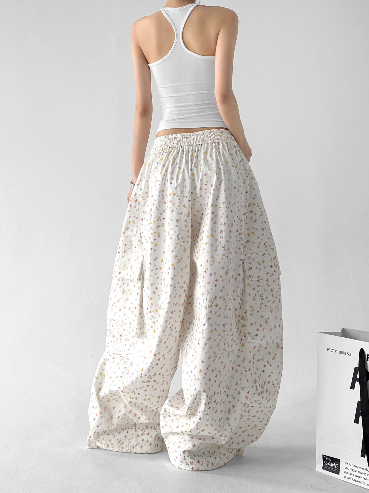 Star Pattern Slim Wide Leg Pants