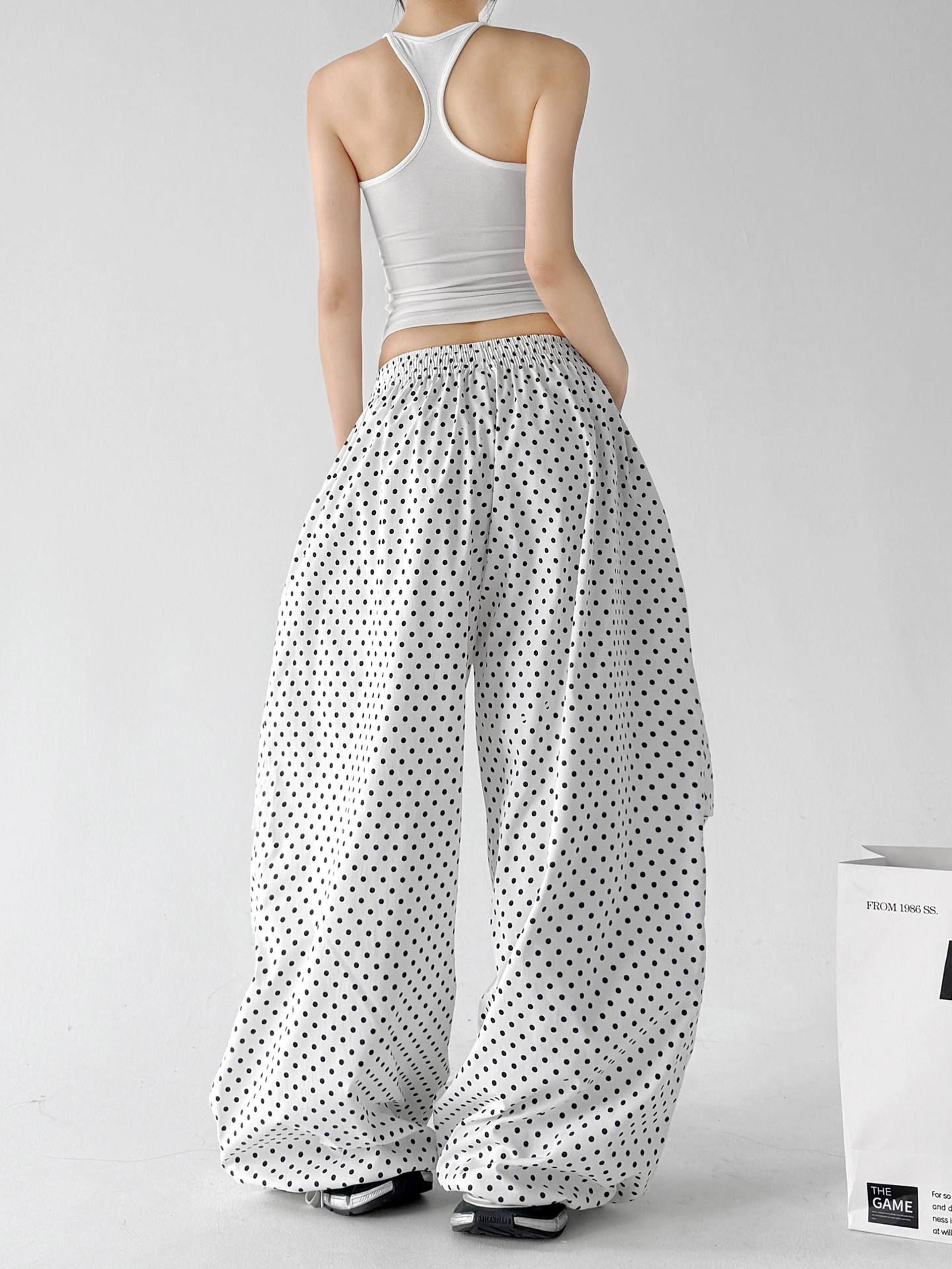 White Polka Dot Quick Dry Lazy Wide Leg Pants
