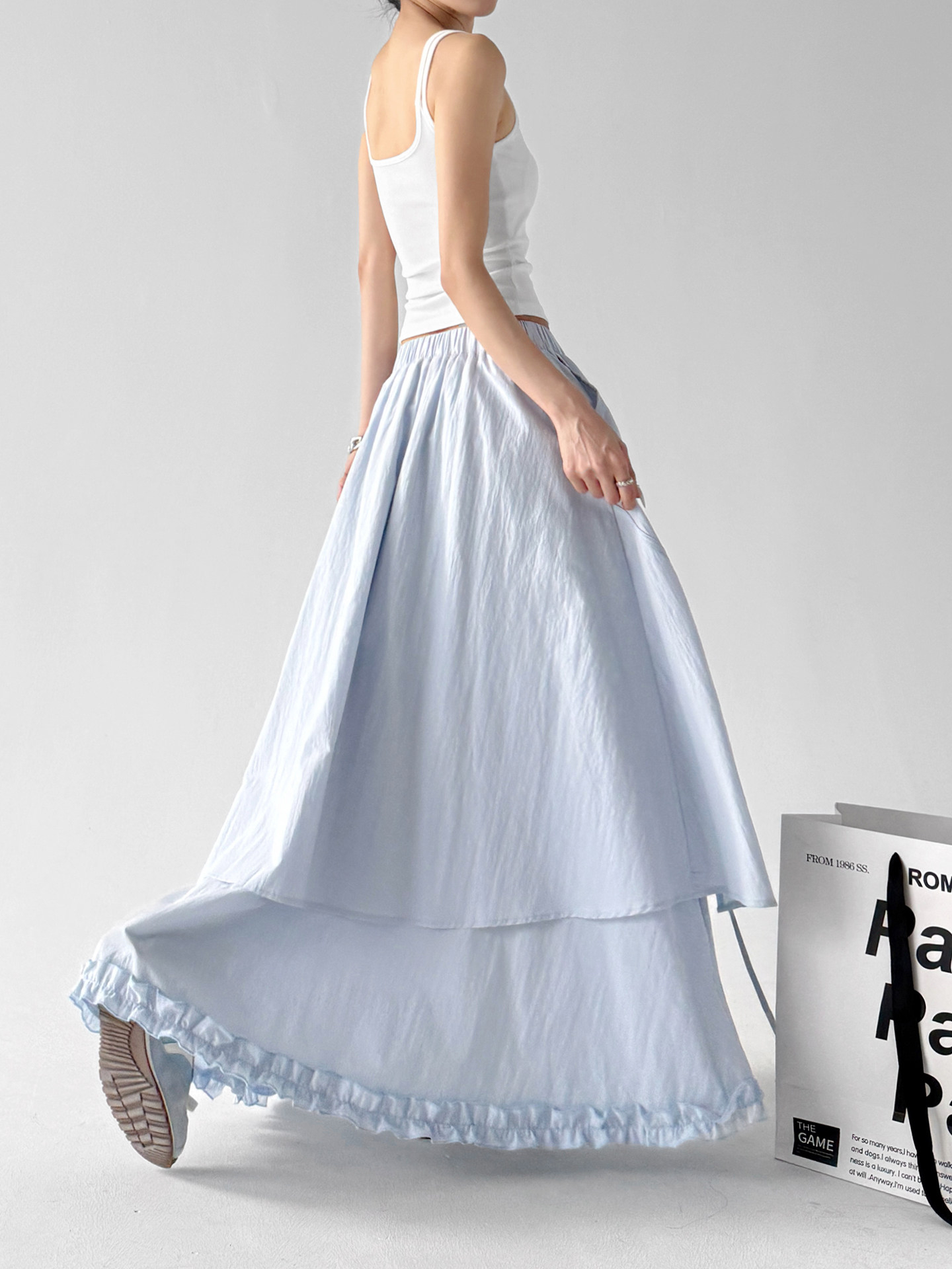 Blue Fairy Layered Elastic Waist A-Line Skirt