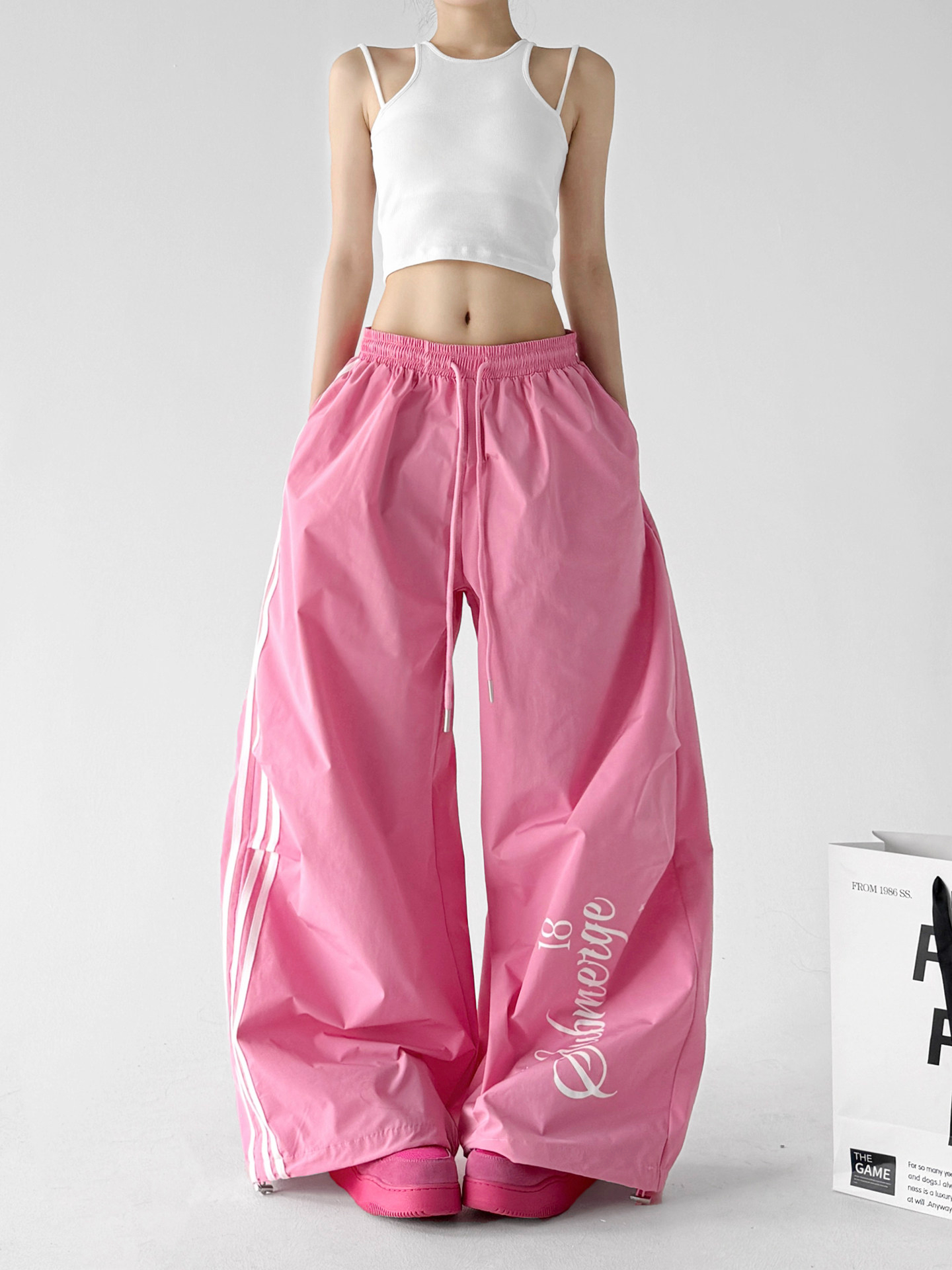 Pink Lazy Loose Lengthy Wide Leg Casual Pants