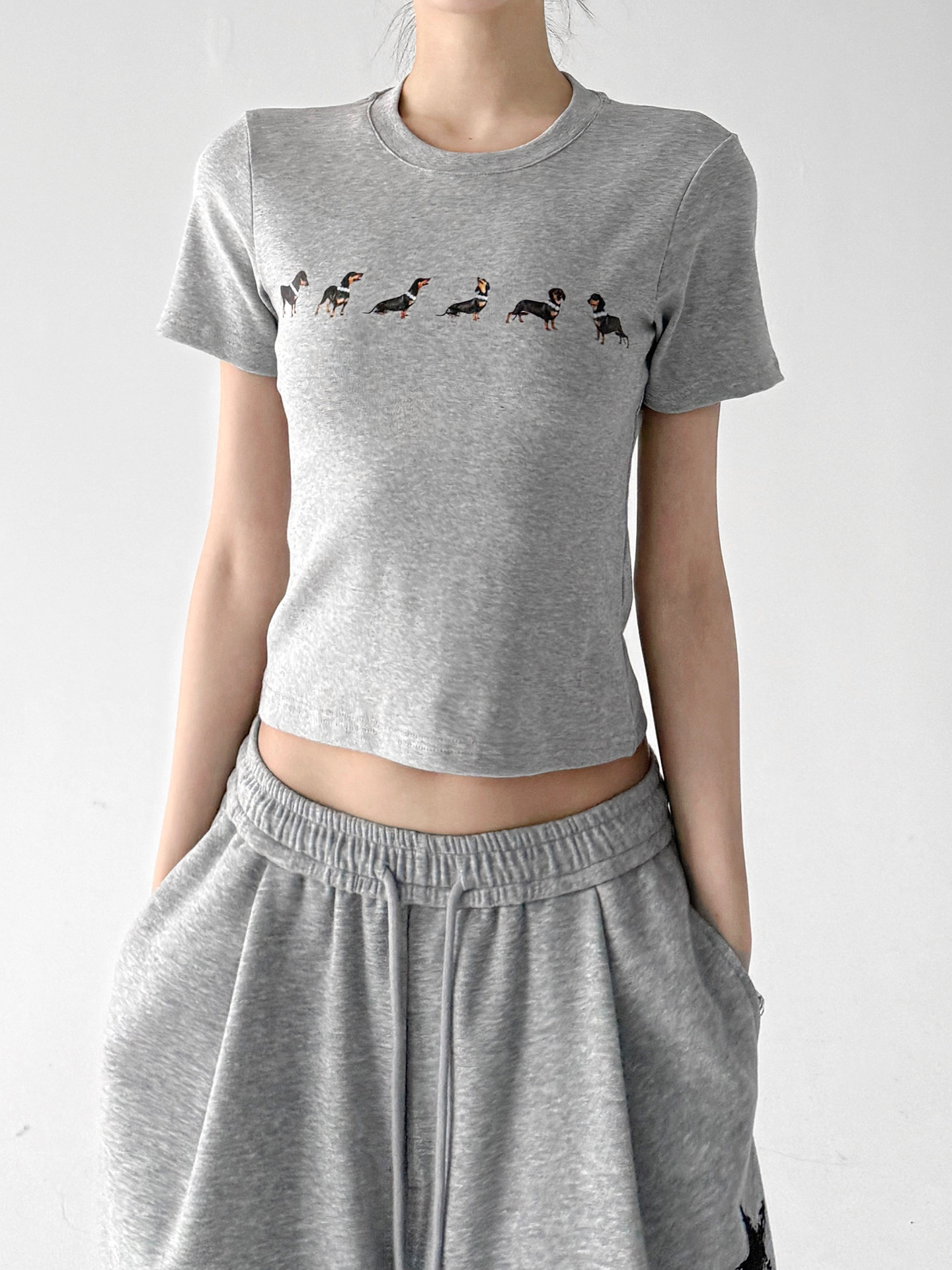 Gray Breathable Slim Graphic Print Short Sleeve Top