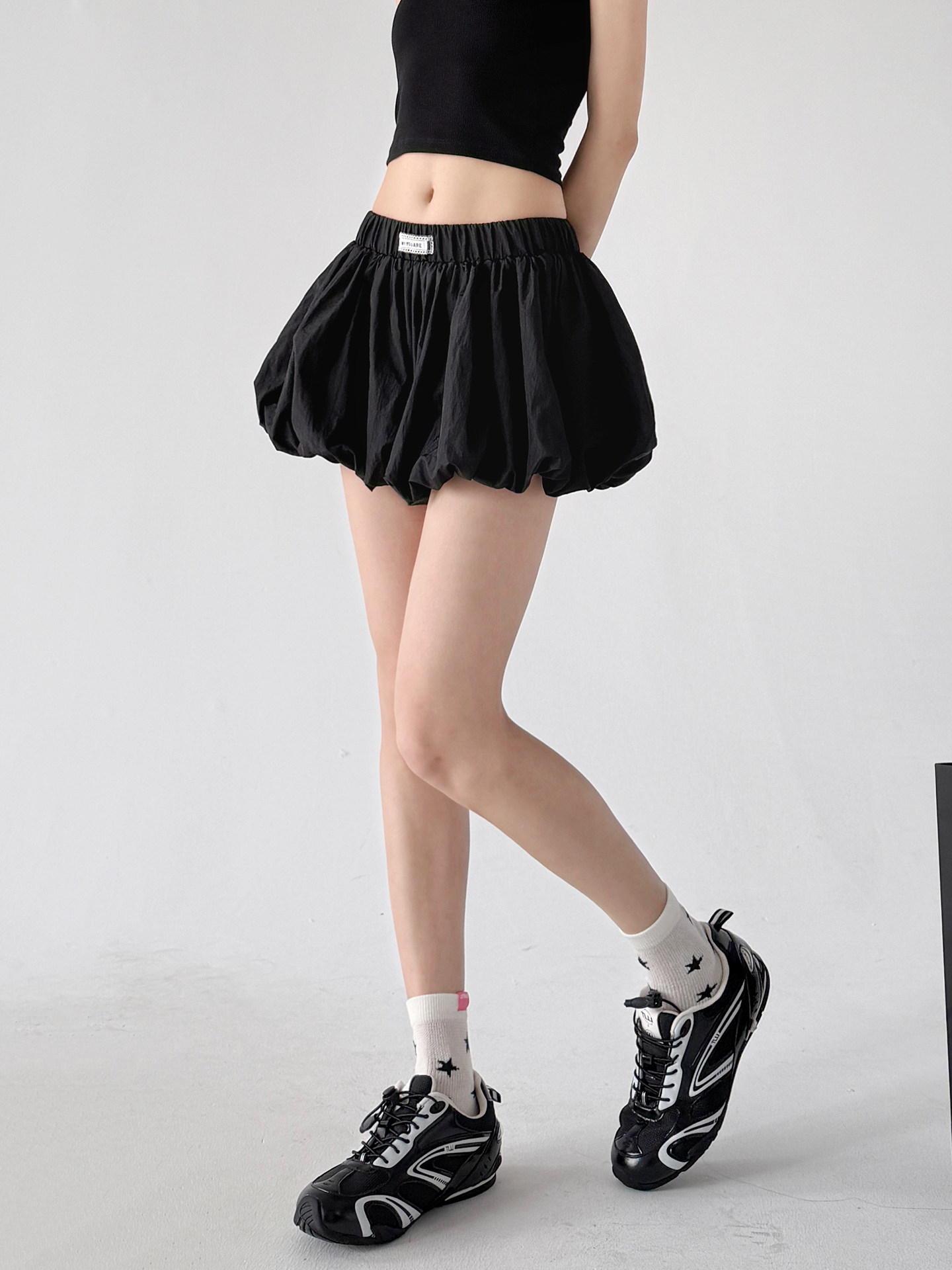 Black High Waist Ruffle Flared A-Line Skort