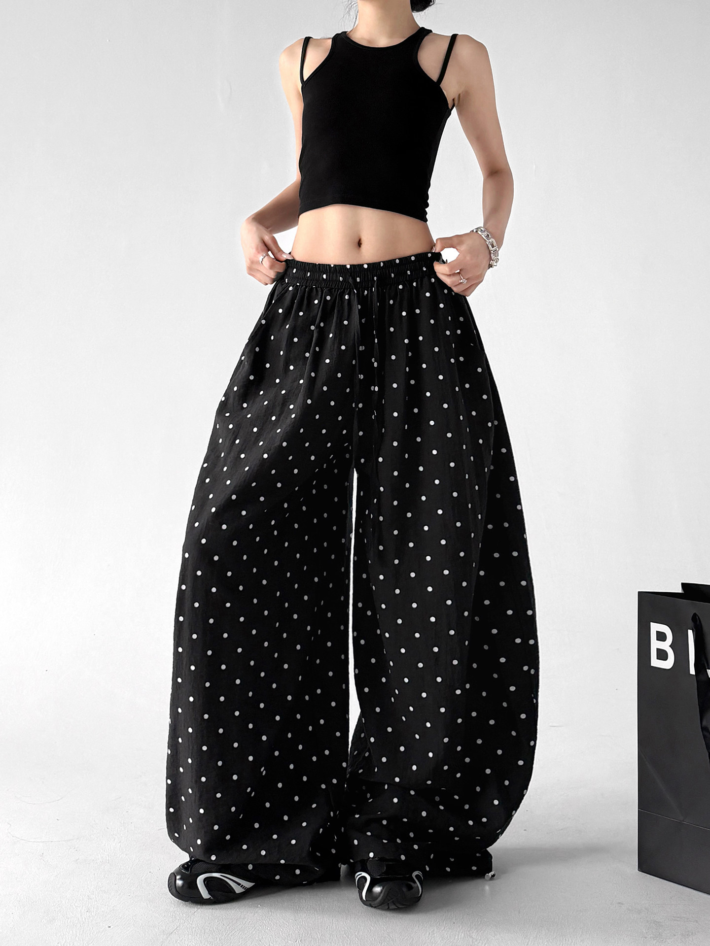 Lazy Black Polka Dot Wide Leg Pants