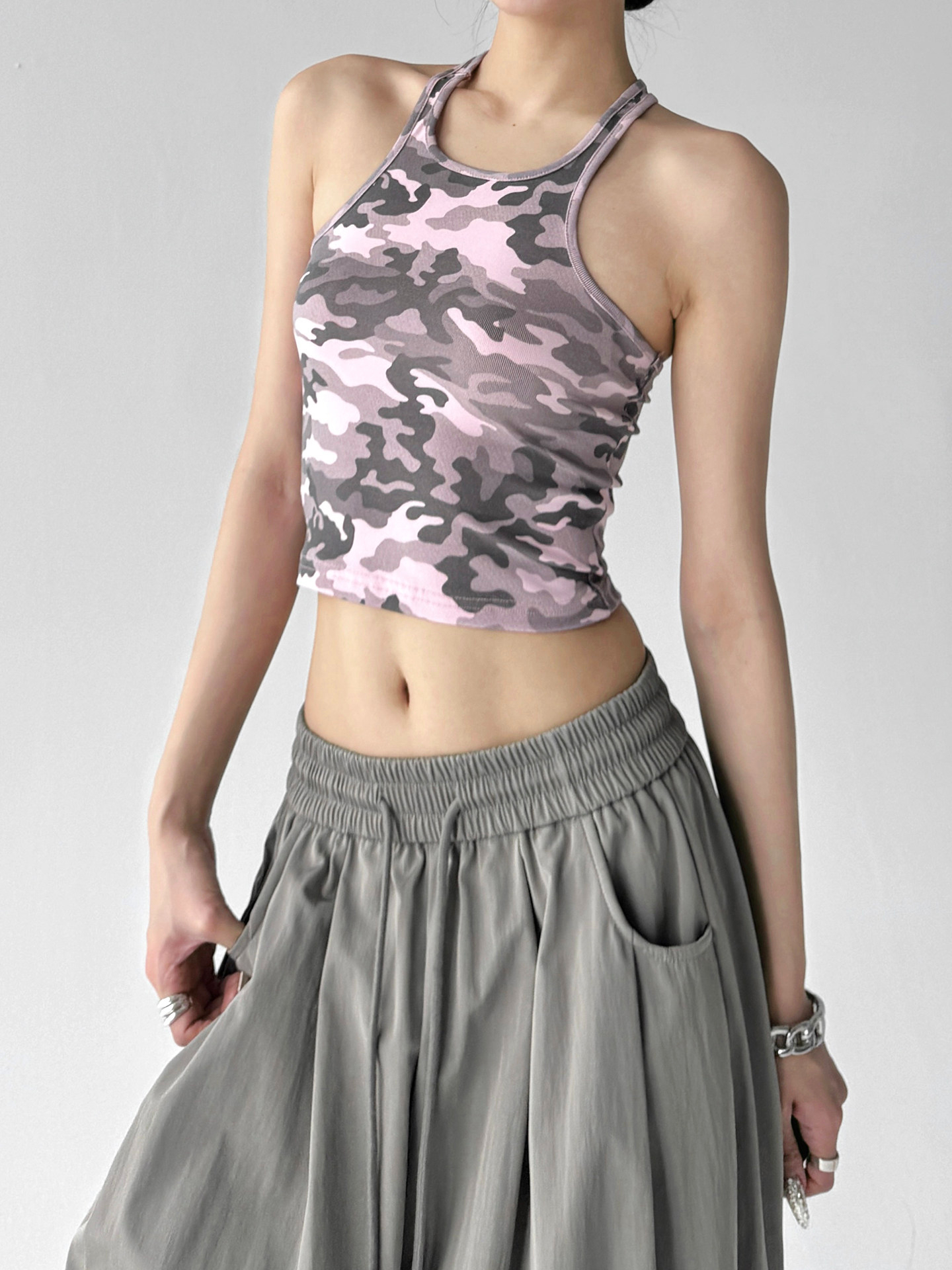 Camouflage Spicy Slim Backless Short Camisole Tank Top