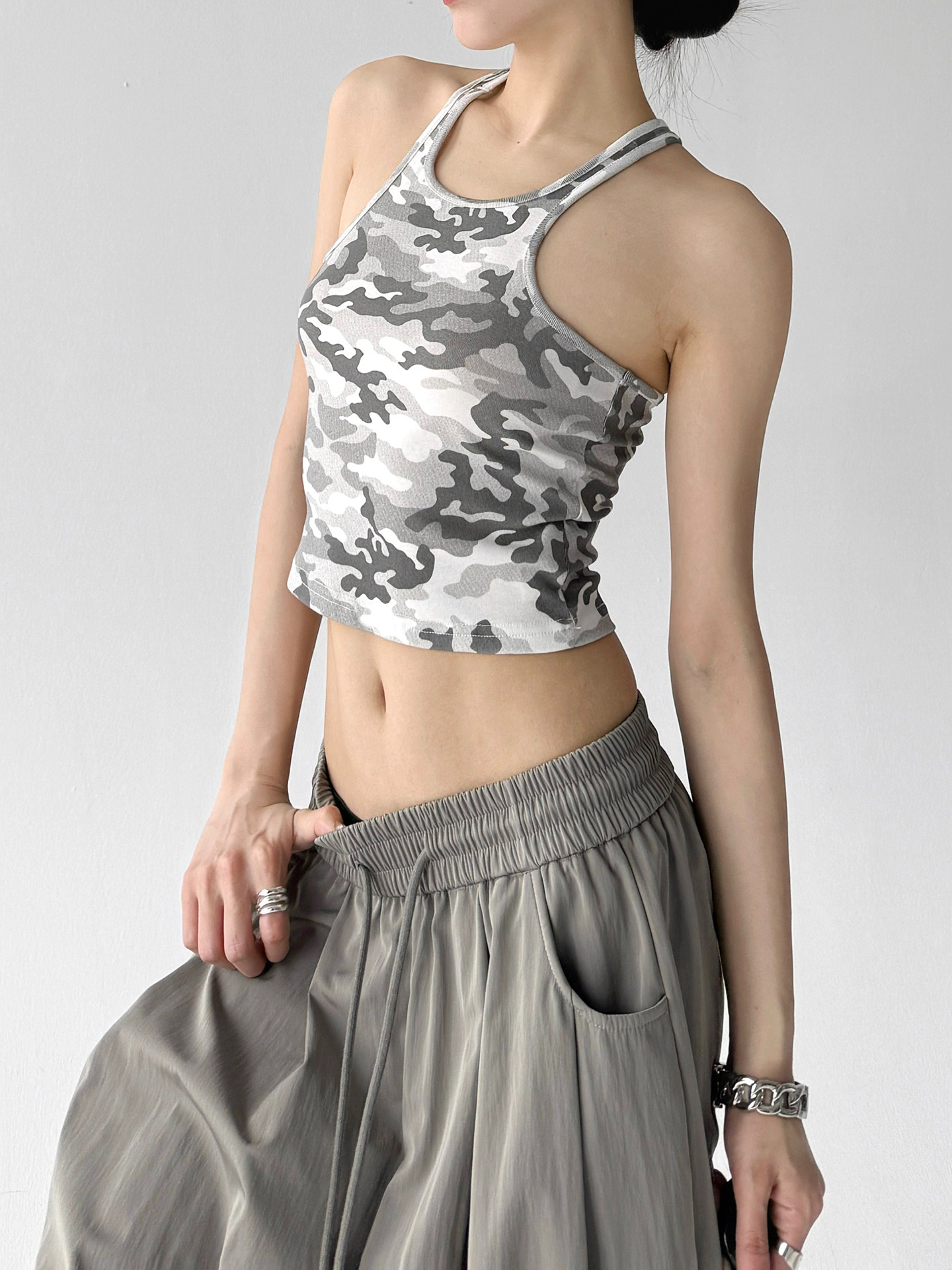 Camouflage Spicy Slim Backless Short Camisole Tank Top
