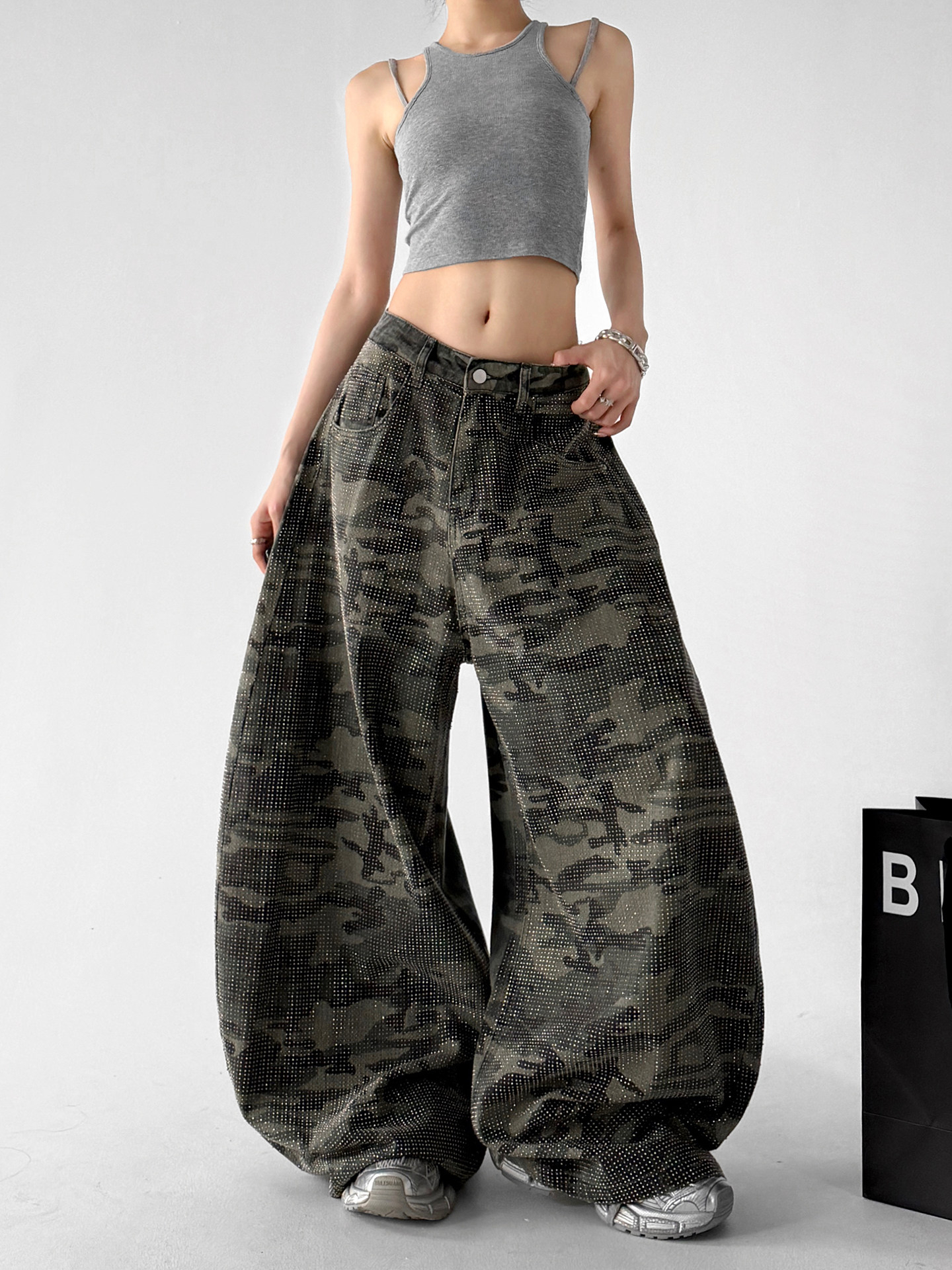 Camouflage Cargo Wide Leg Pants