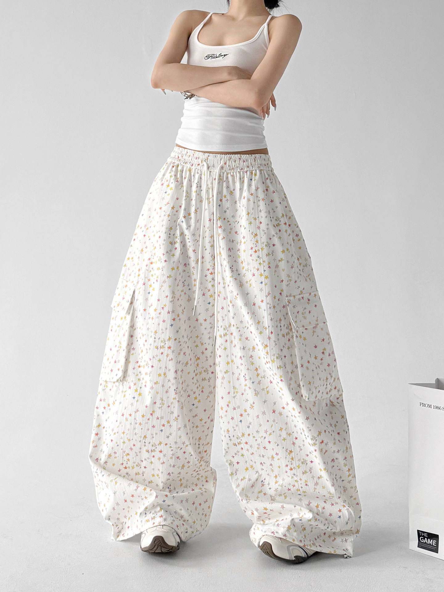 Star Pattern Slim Wide Leg Pants