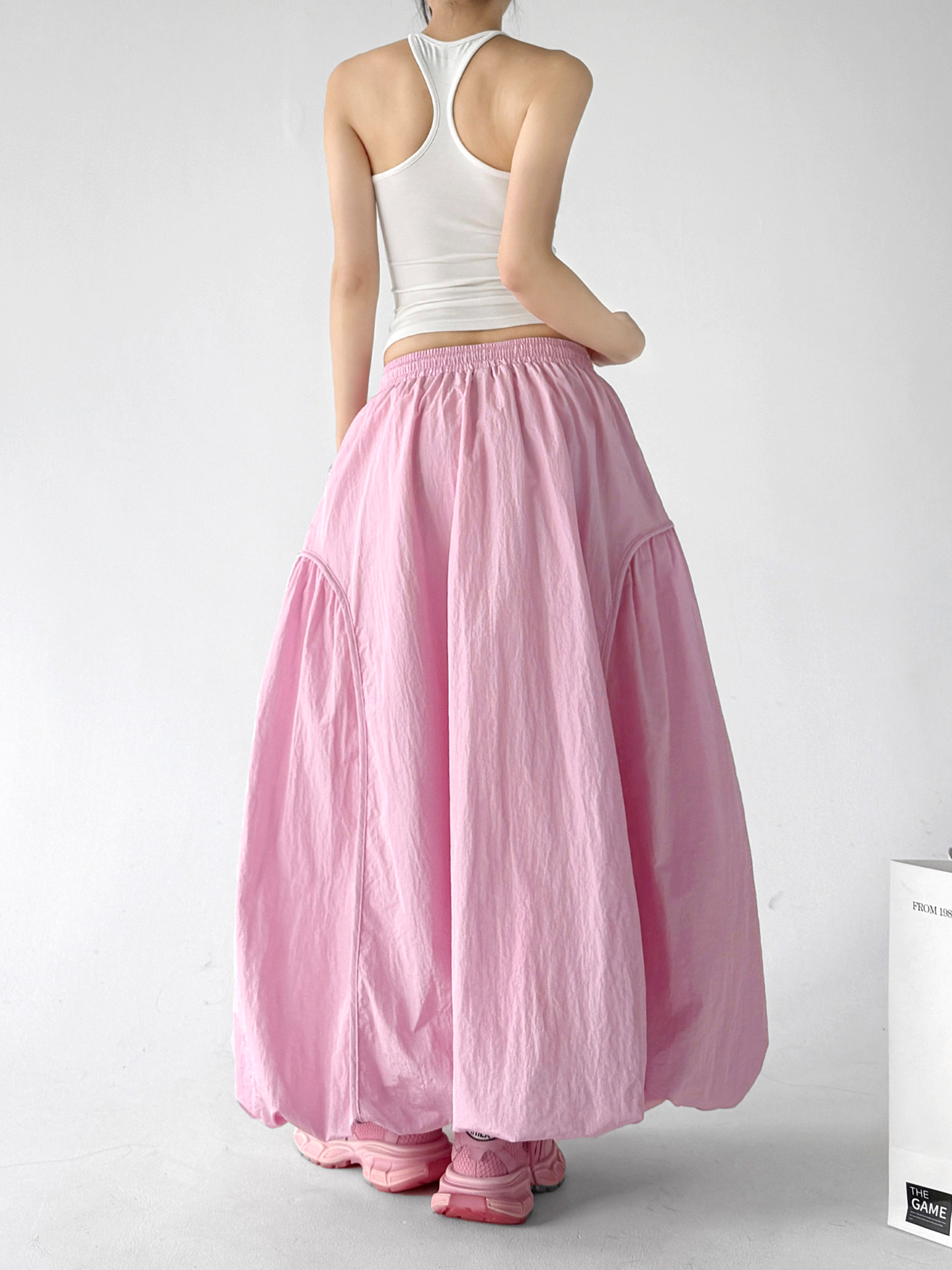 Pink Bud High Waist Flared A-Line Maxi Skirt