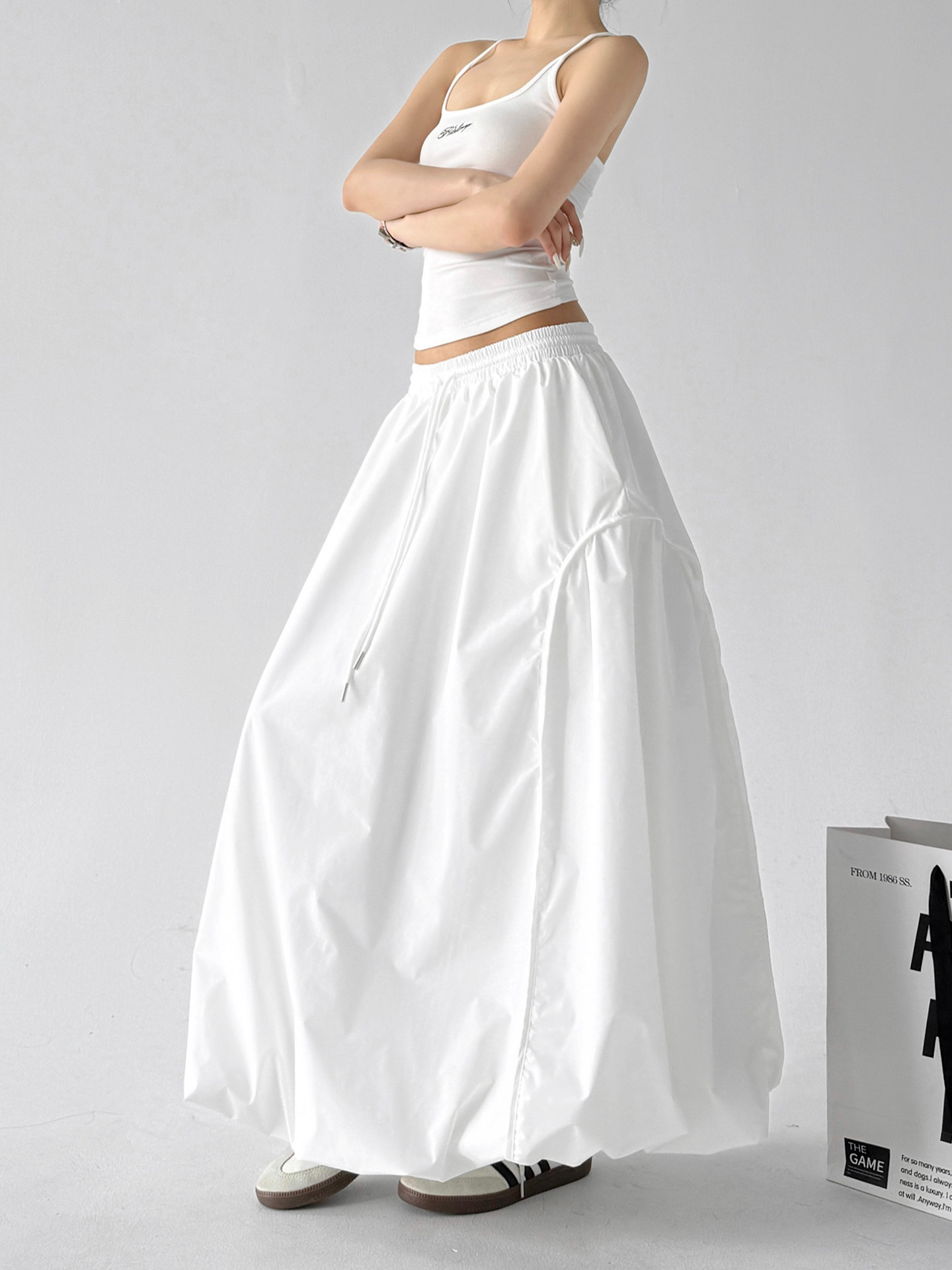 White Bud High Waist Flared A-Line Maxi Skirt
