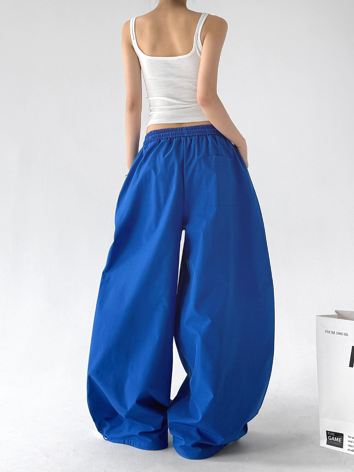 Blue Drawstring Street Dance Loose Wide Leg Pants