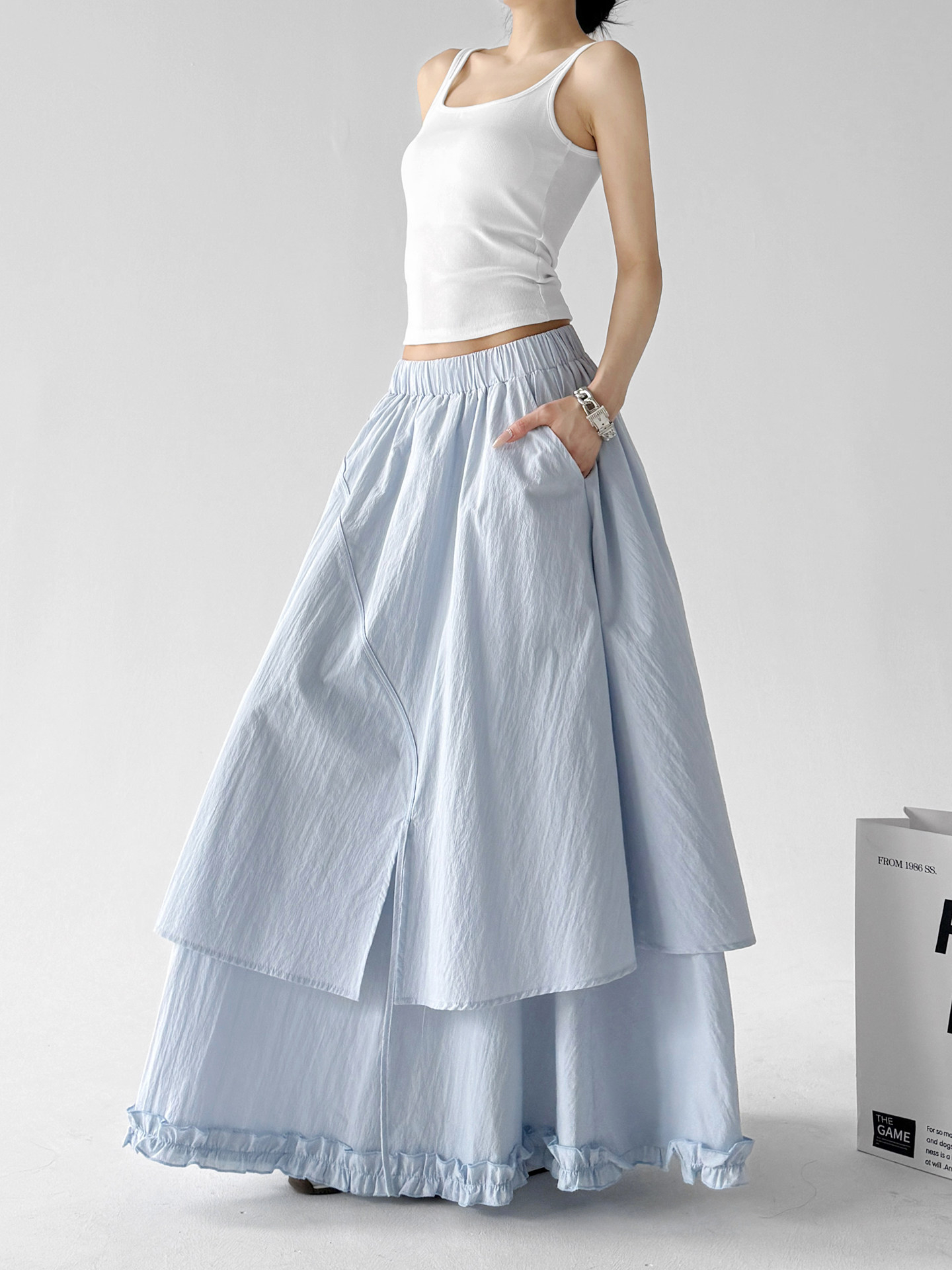 Blue Fairy Layered Elastic Waist A-Line Skirt