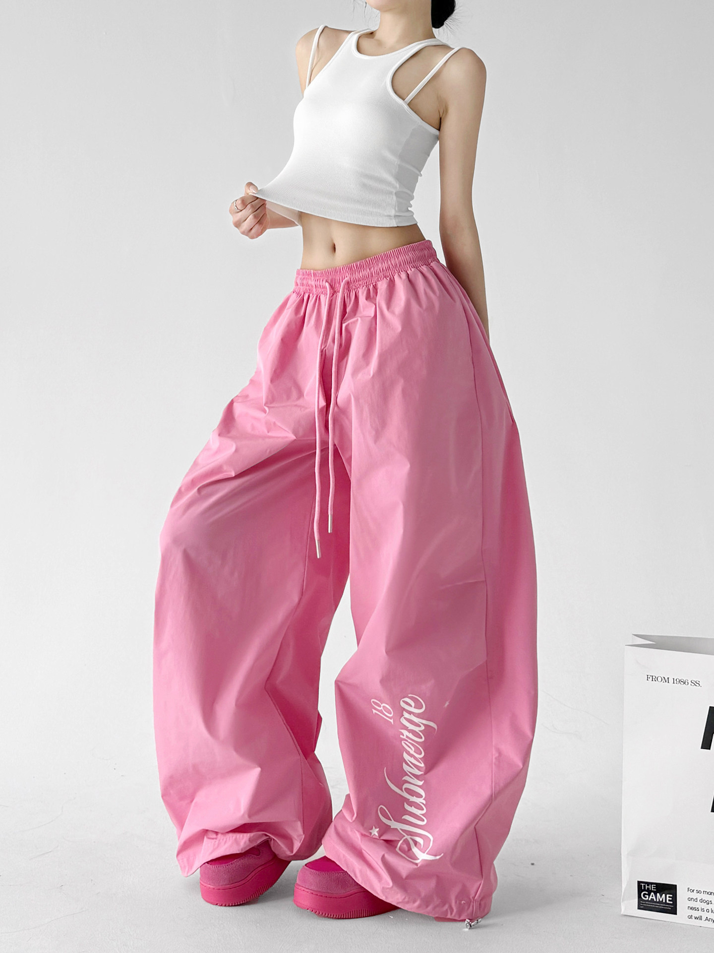 Pink Lazy Loose Lengthy Wide Leg Casual Pants
