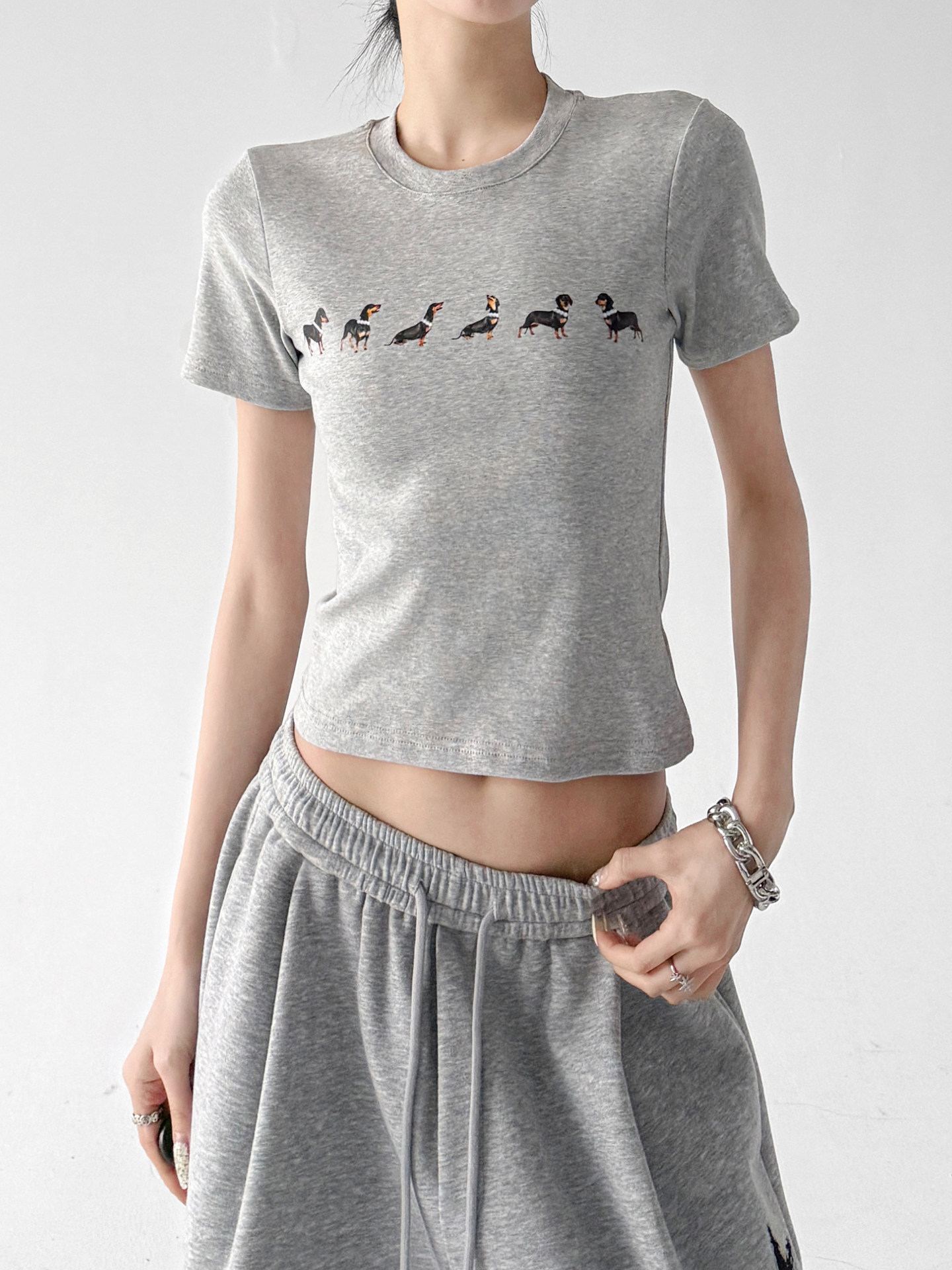 Gray Breathable Slim Graphic Print Short Sleeve Top