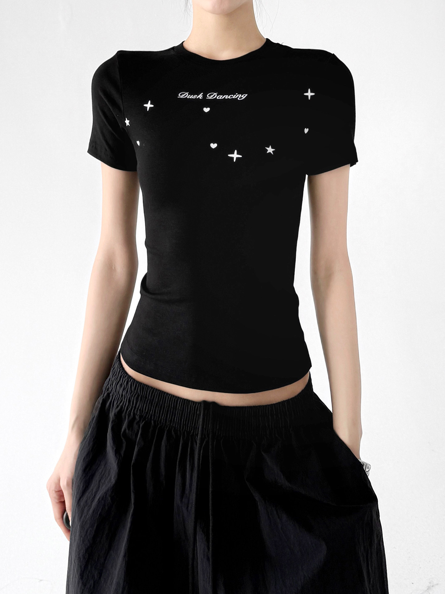 Black Star Print Slim Casual Short Sleeve Tee