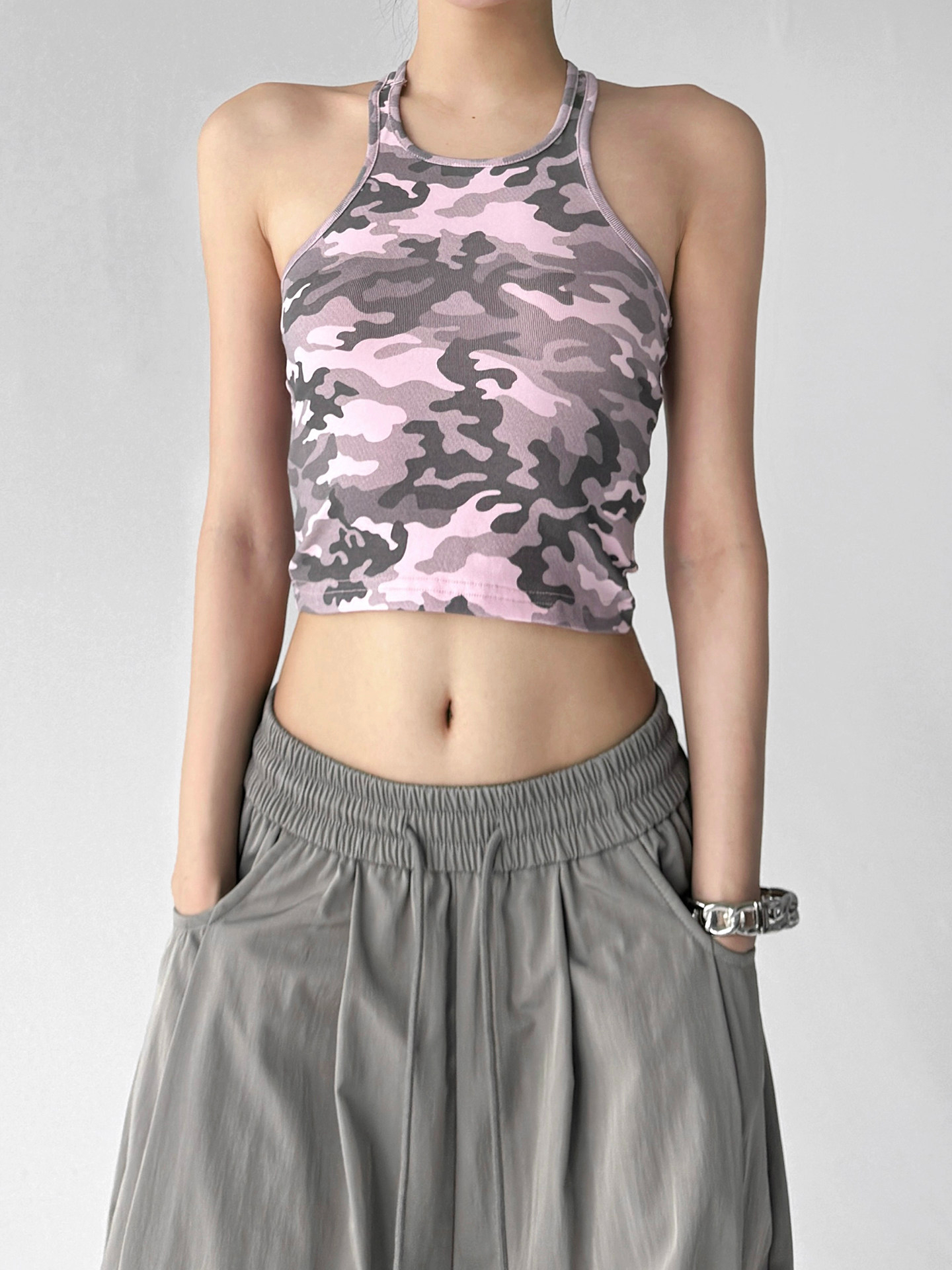 Camouflage Spicy Slim Backless Short Camisole Tank Top