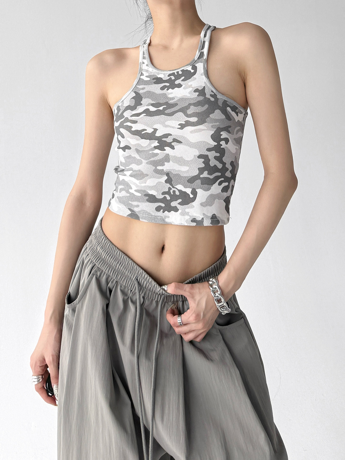 Camouflage Spicy Slim Backless Short Camisole Tank Top