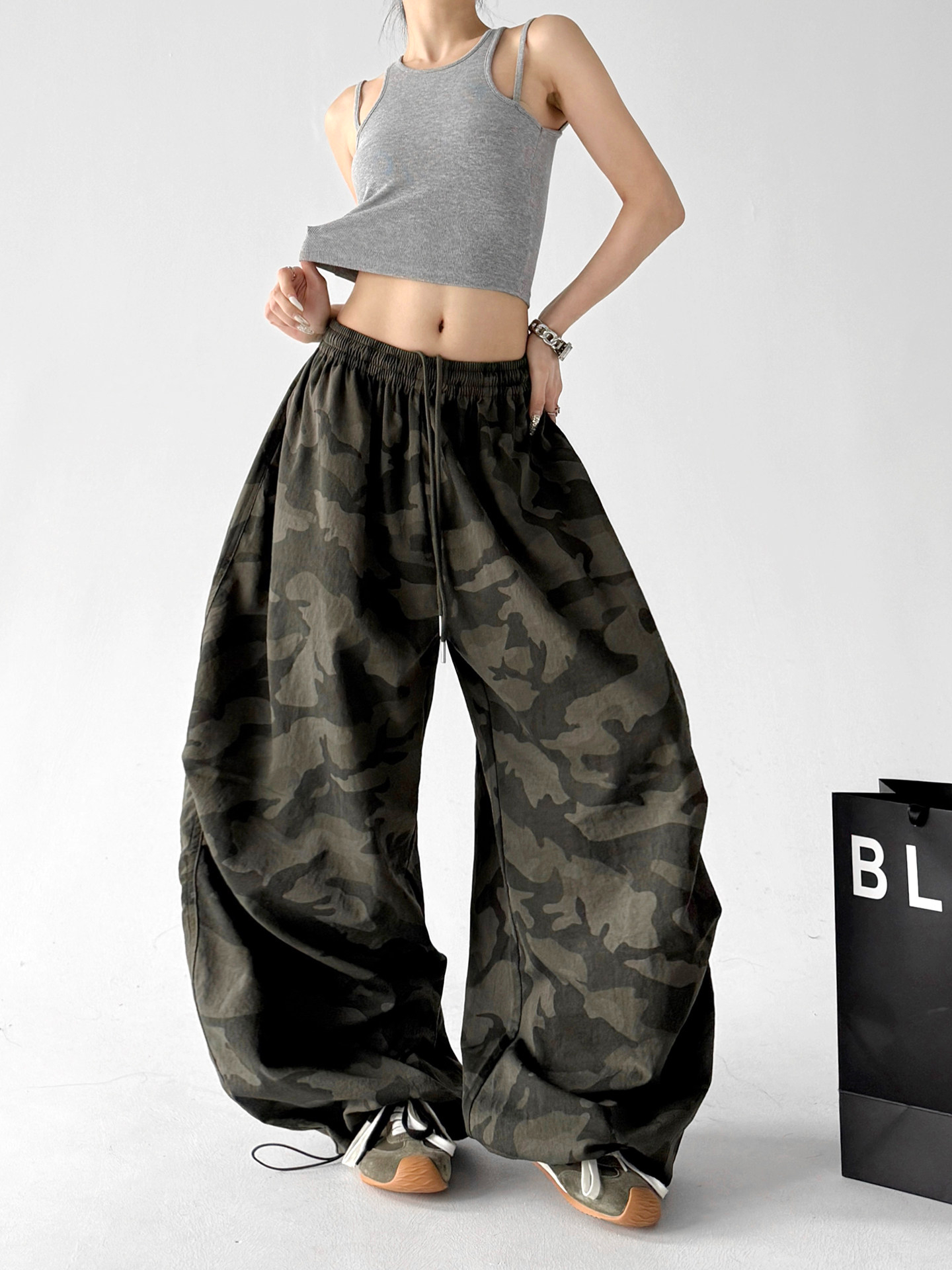 Camouflage Loose Wide Leg Trousers
