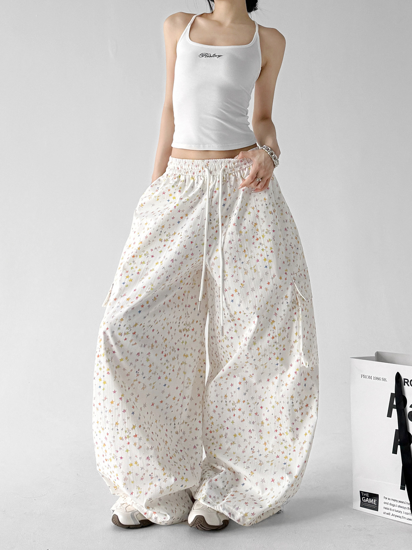 Star Pattern Slim Wide Leg Pants