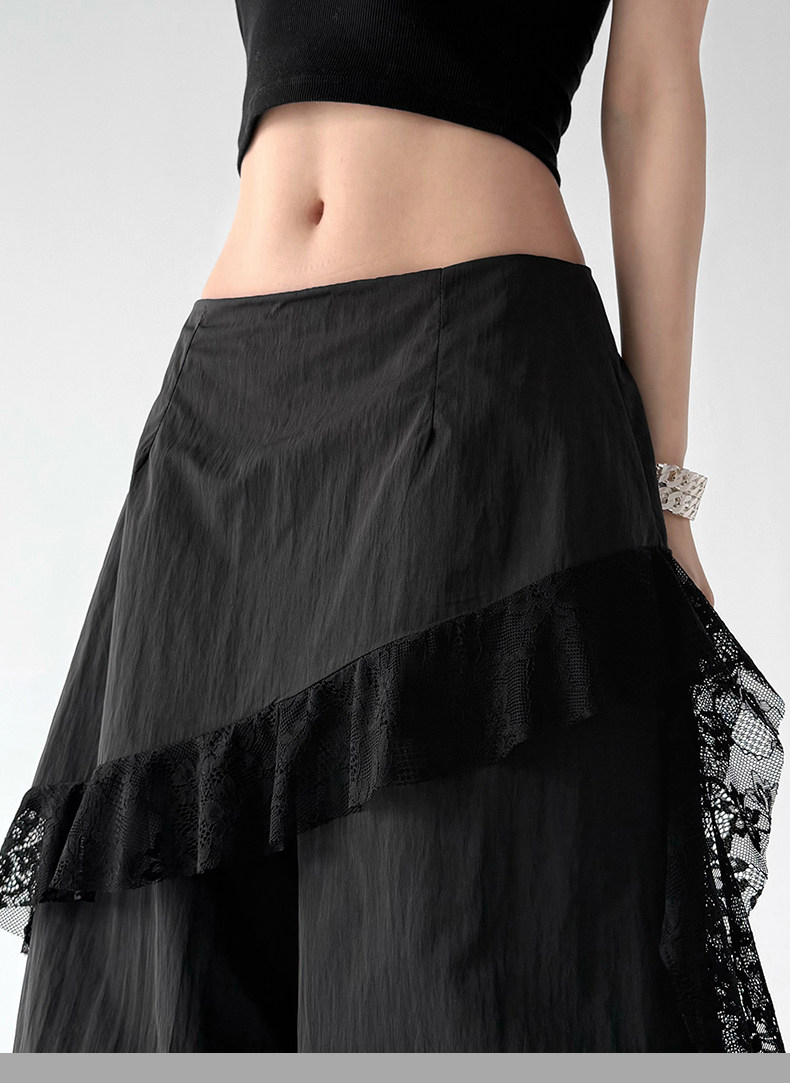 Black Lace Splicing Loose Casual Wide Leg Pants