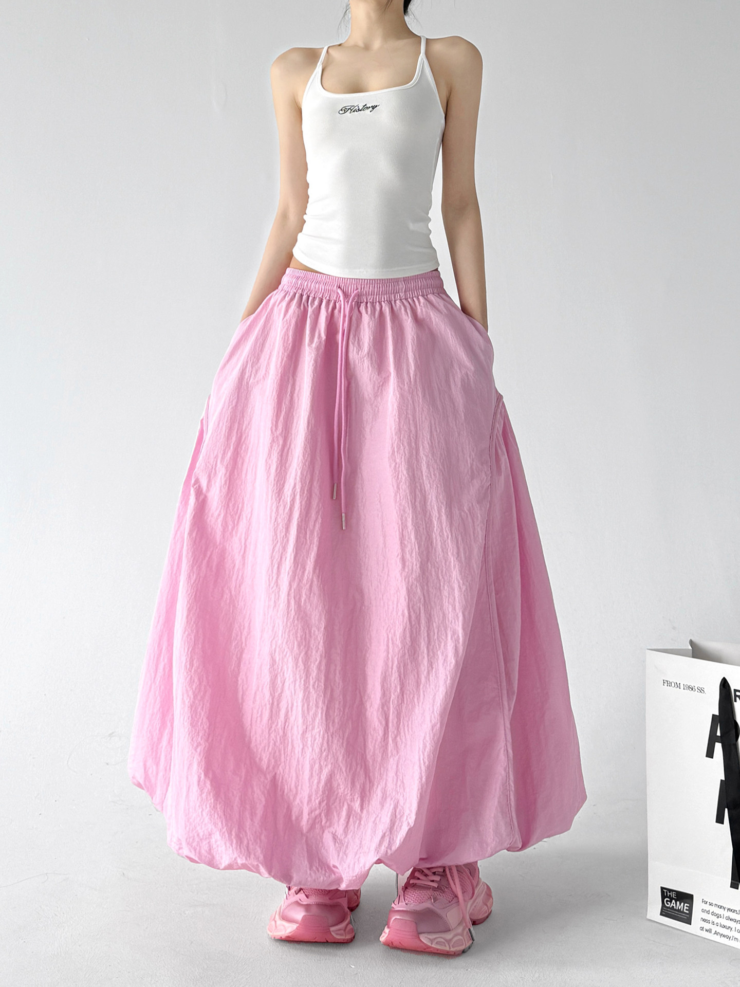 Pink Bud High Waist Flared A-Line Maxi Skirt