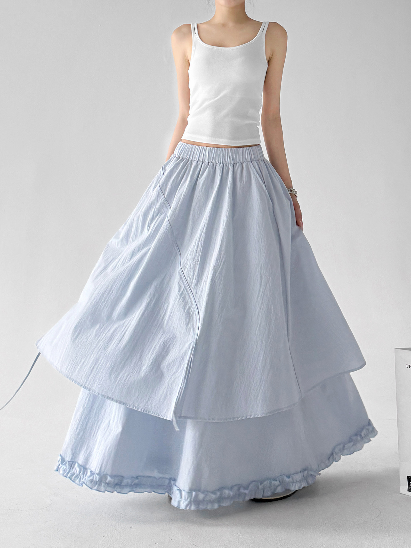 Blue Fairy Layered Elastic Waist A-Line Skirt