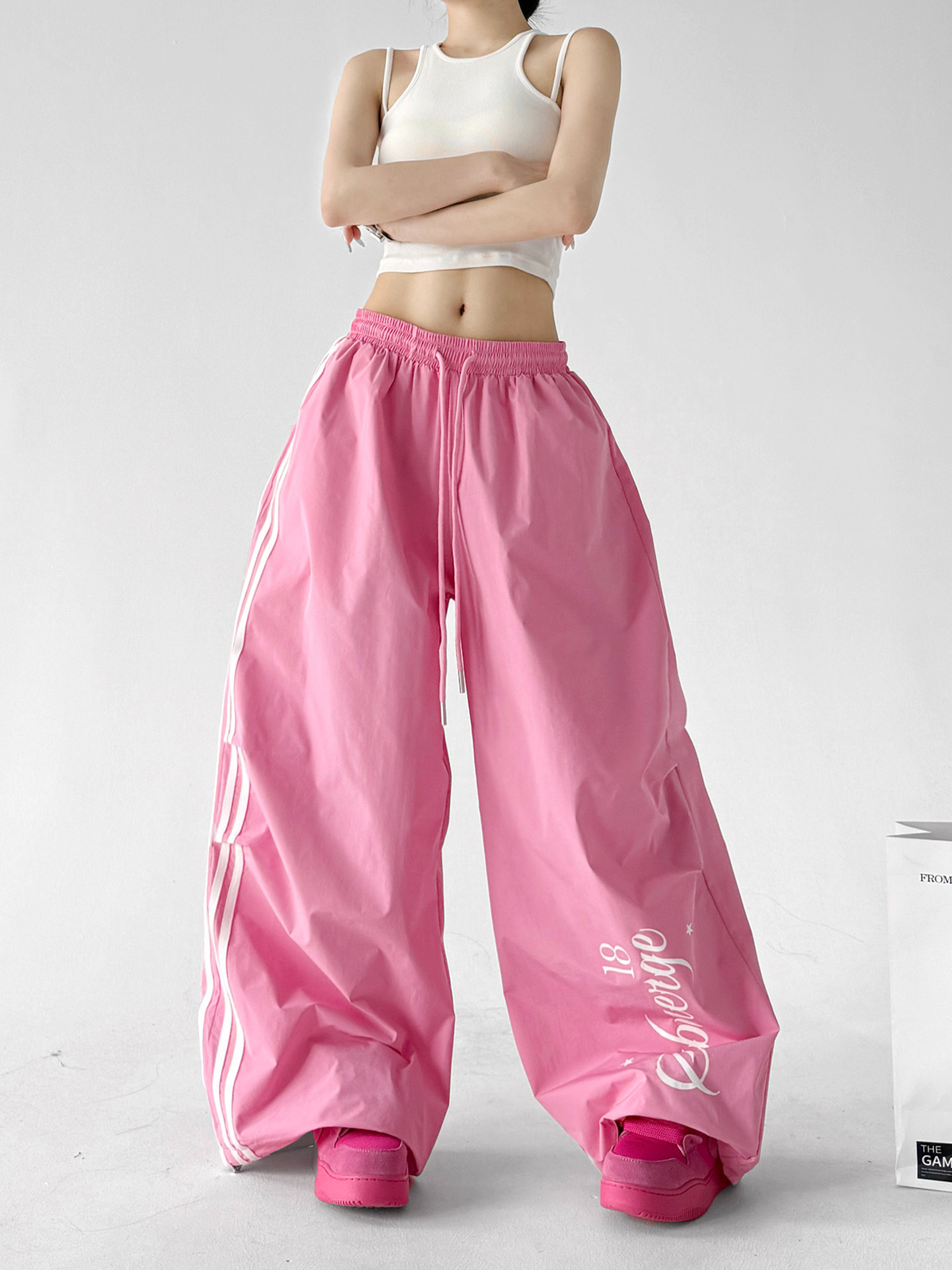 Pink Lazy Loose Lengthy Wide Leg Casual Pants