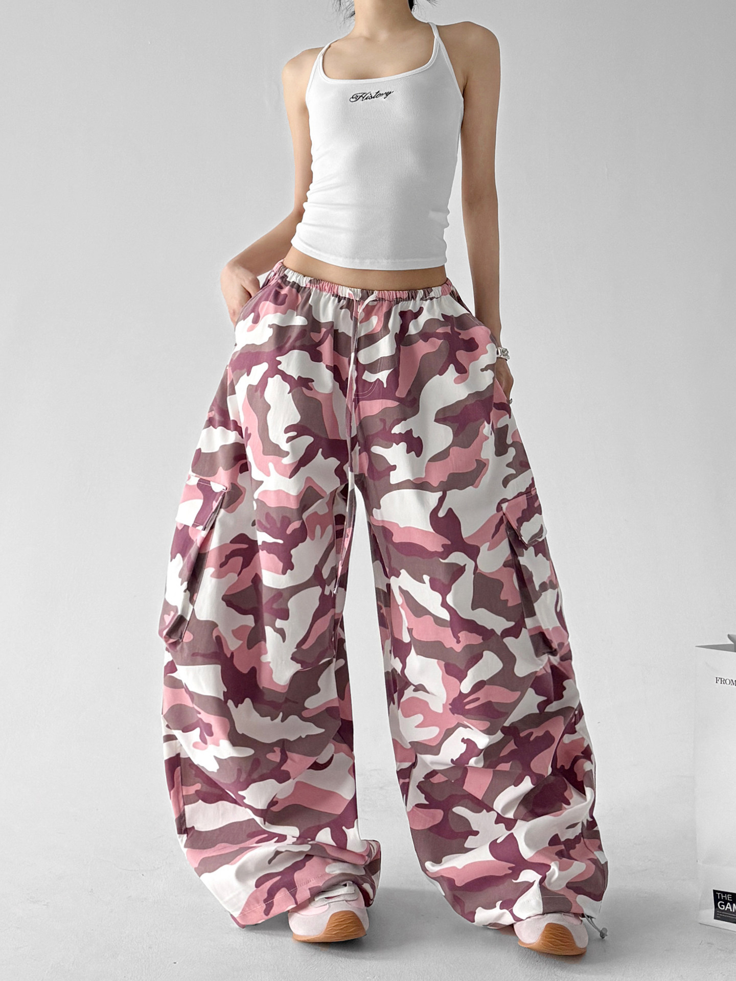 Fashion Camouflage Loose Cargo Wide Leg Trousers