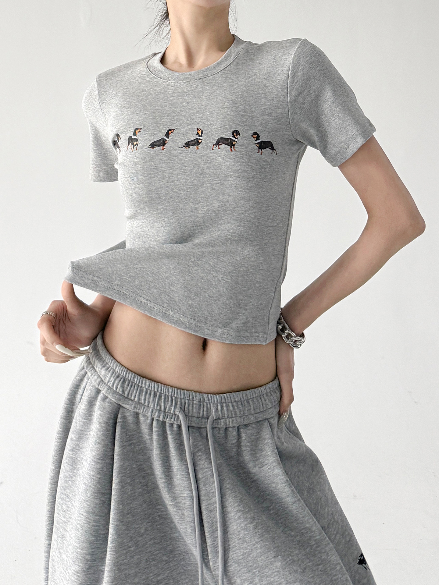 Gray Breathable Slim Graphic Print Short Sleeve Top