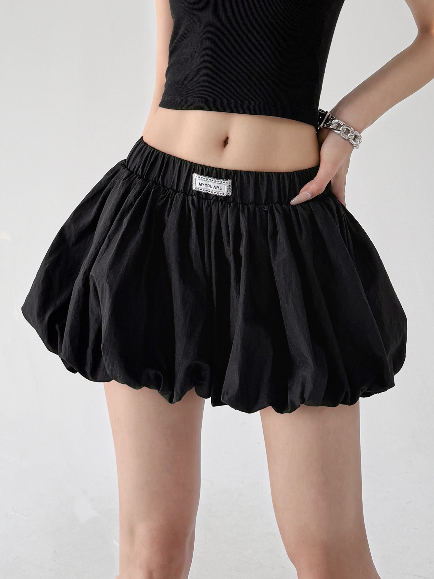 Black High Waist Ruffle Flared A-Line Skort