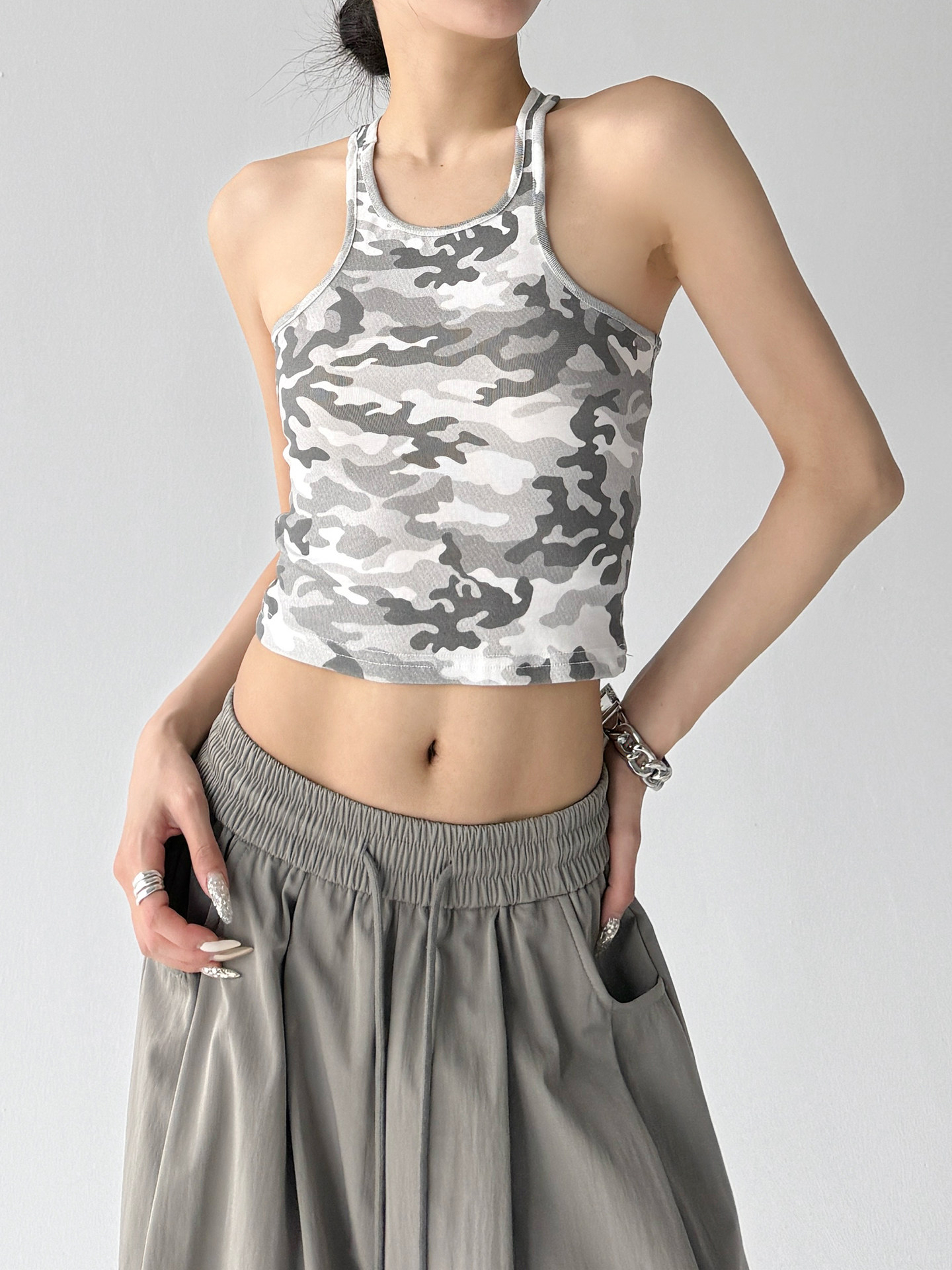 Camouflage Spicy Slim Backless Short Camisole Tank Top