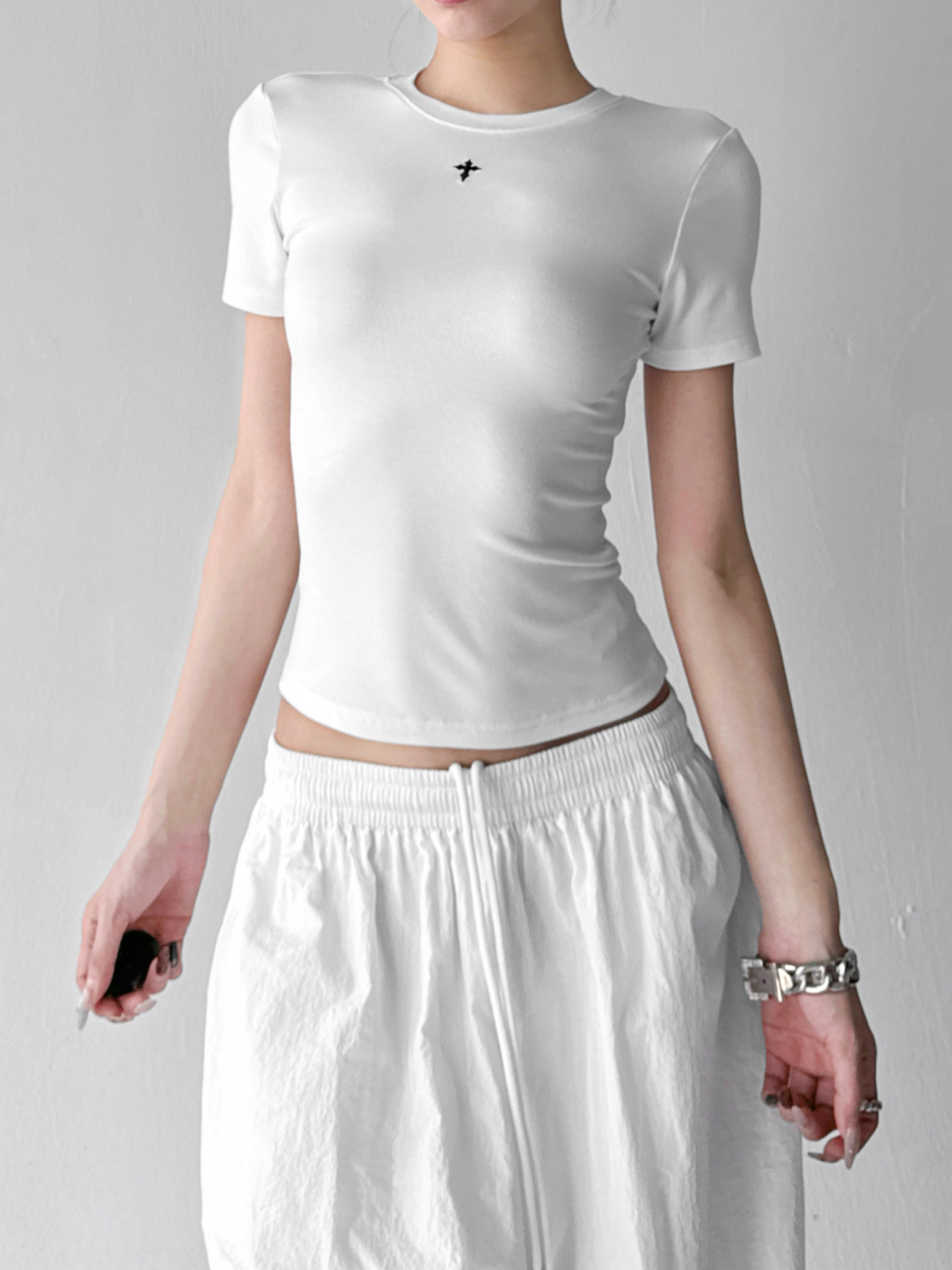 White Slim Fit Basic Crew Neck Spicy Casual Short Sleeve Tee
