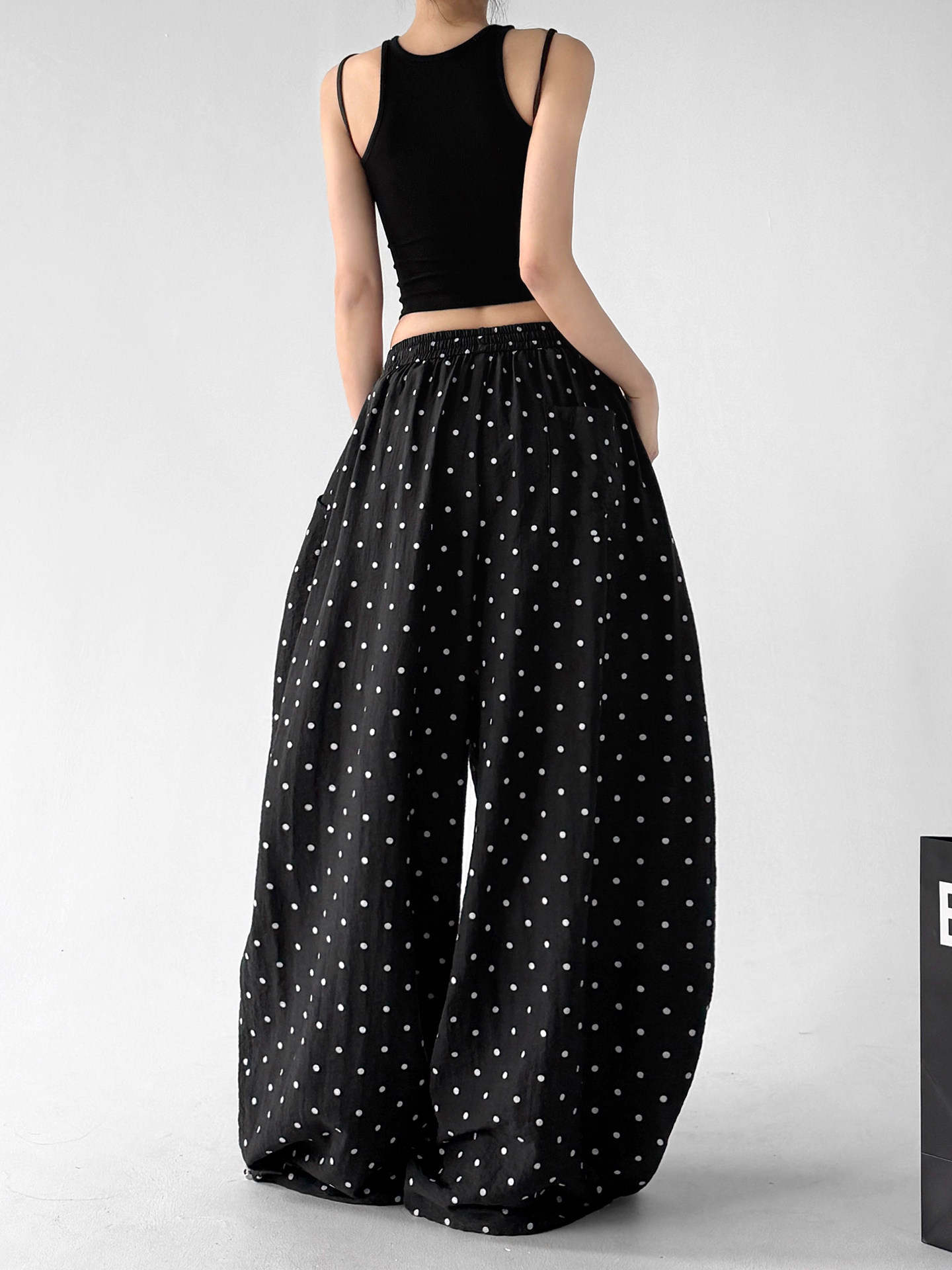 Lazy Black Polka Dot Wide Leg Pants