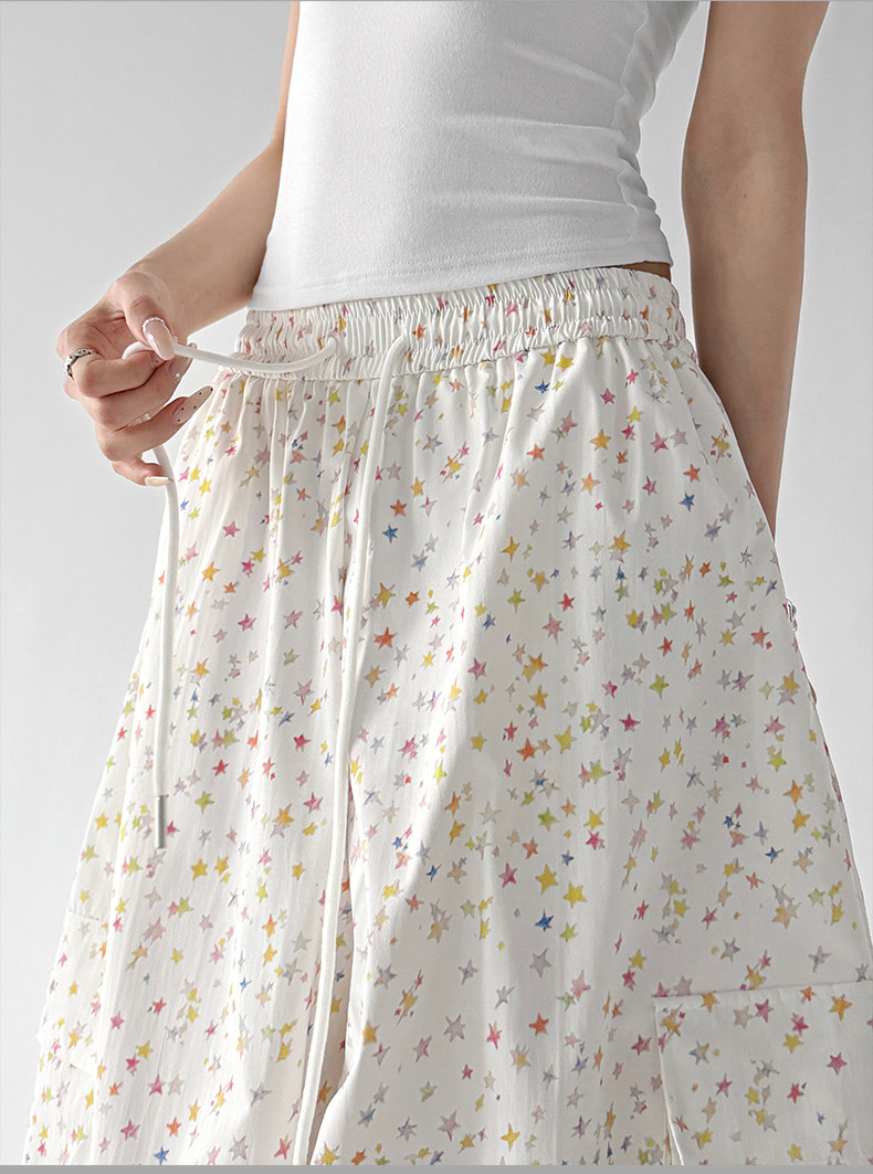 Star Pattern Slim Wide Leg Pants