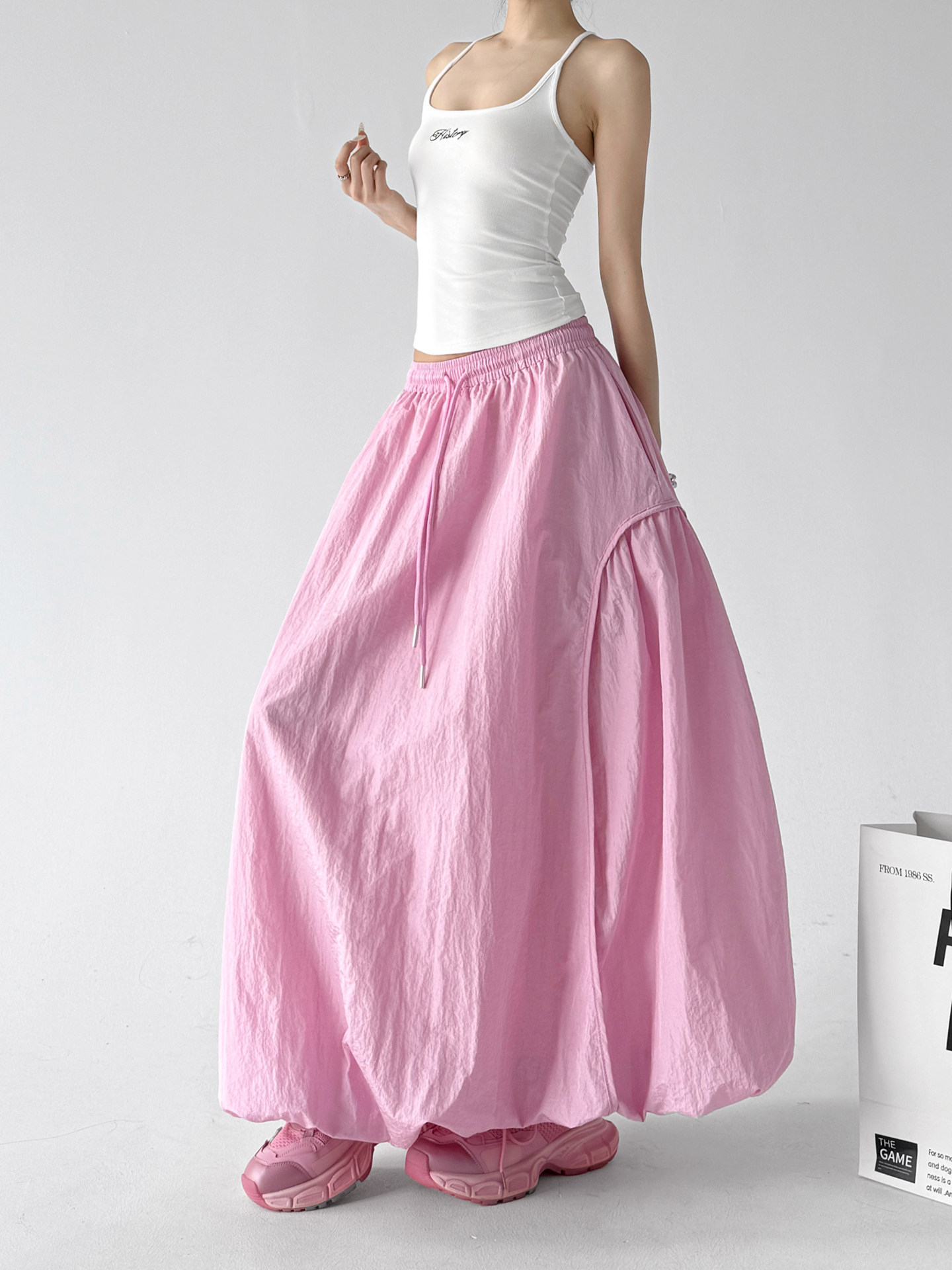Pink Bud High Waist Flared A-Line Maxi Skirt