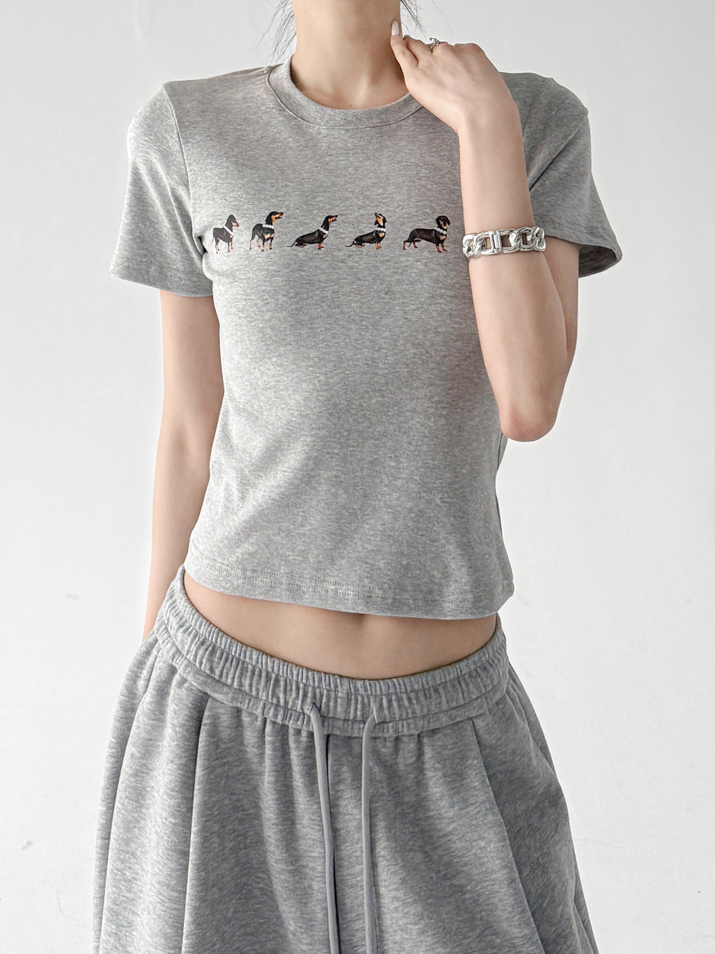 Gray Breathable Slim Graphic Print Short Sleeve Top