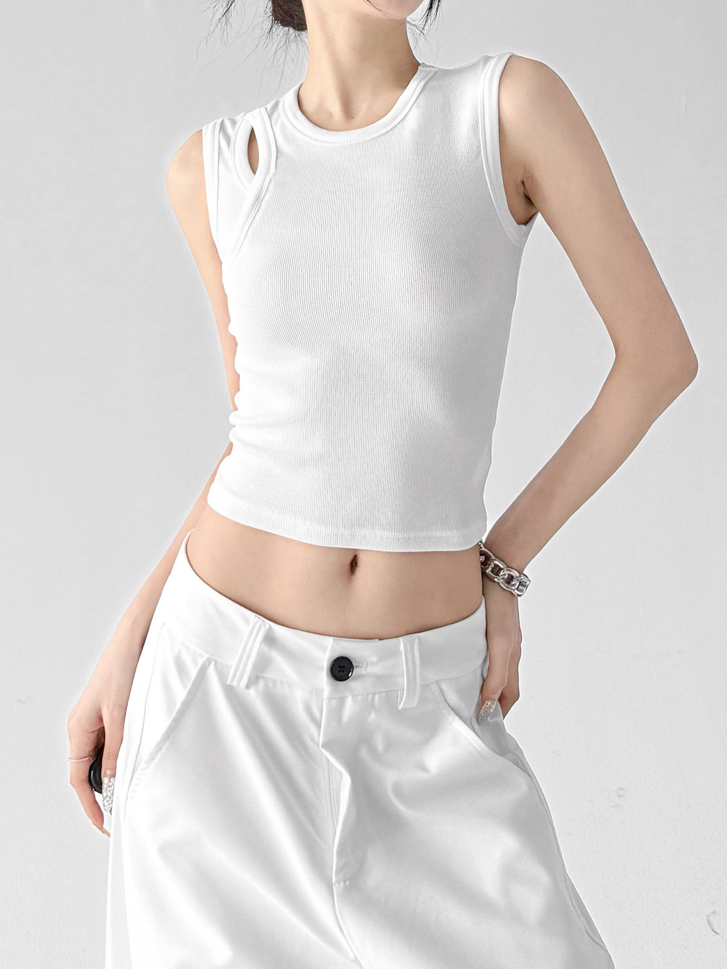 Spicy Hollow Out Slim Fit Sleeveless Tank Top