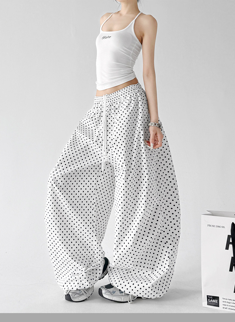 White Polka Dot Quick Dry Lazy Wide Leg Pants