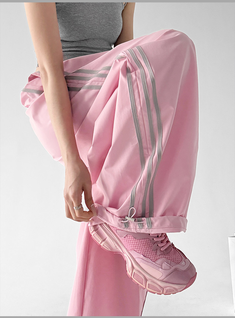 Pink Color Block Stripe Elastic Waist Wide Leg Pants