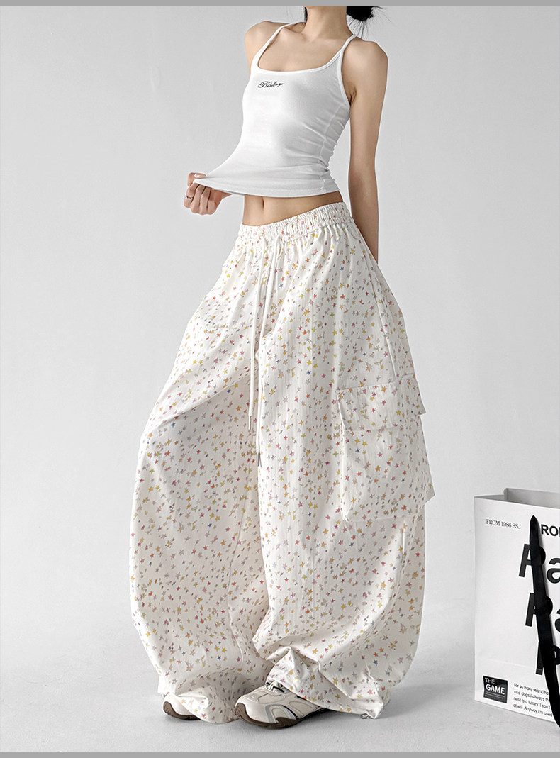 Star Pattern Slim Wide Leg Pants