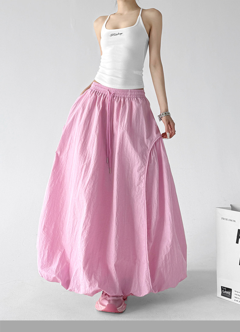 Pink Bud High Waist Flared A-Line Maxi Skirt