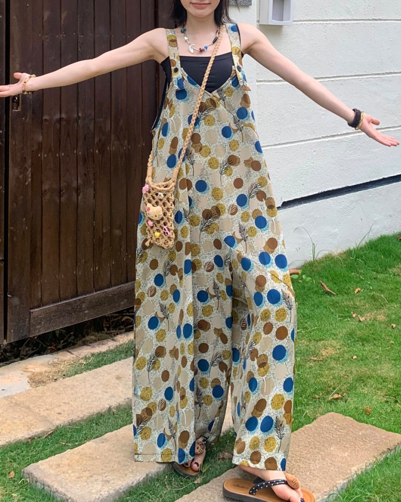 Artistic Blue Bubble V-neck Cami Wide Leg Jumpsuit