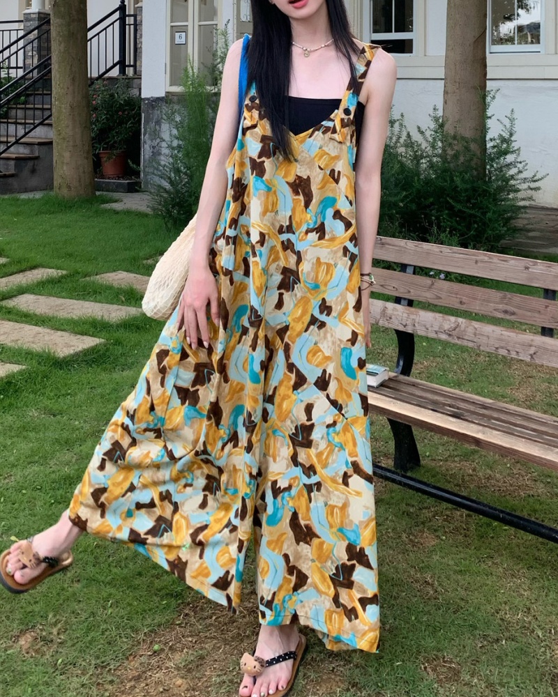 Artistic Gradient Yellow & Blue Tone V-neck Cami Wide Leg Jumpsuit