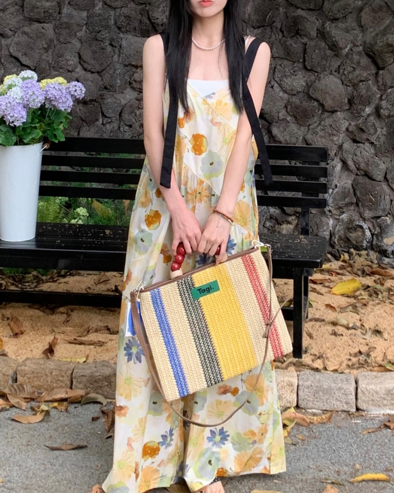 Retro Dopamine Watercolor Printed Loose Cami Wide Leg Jumpsuit