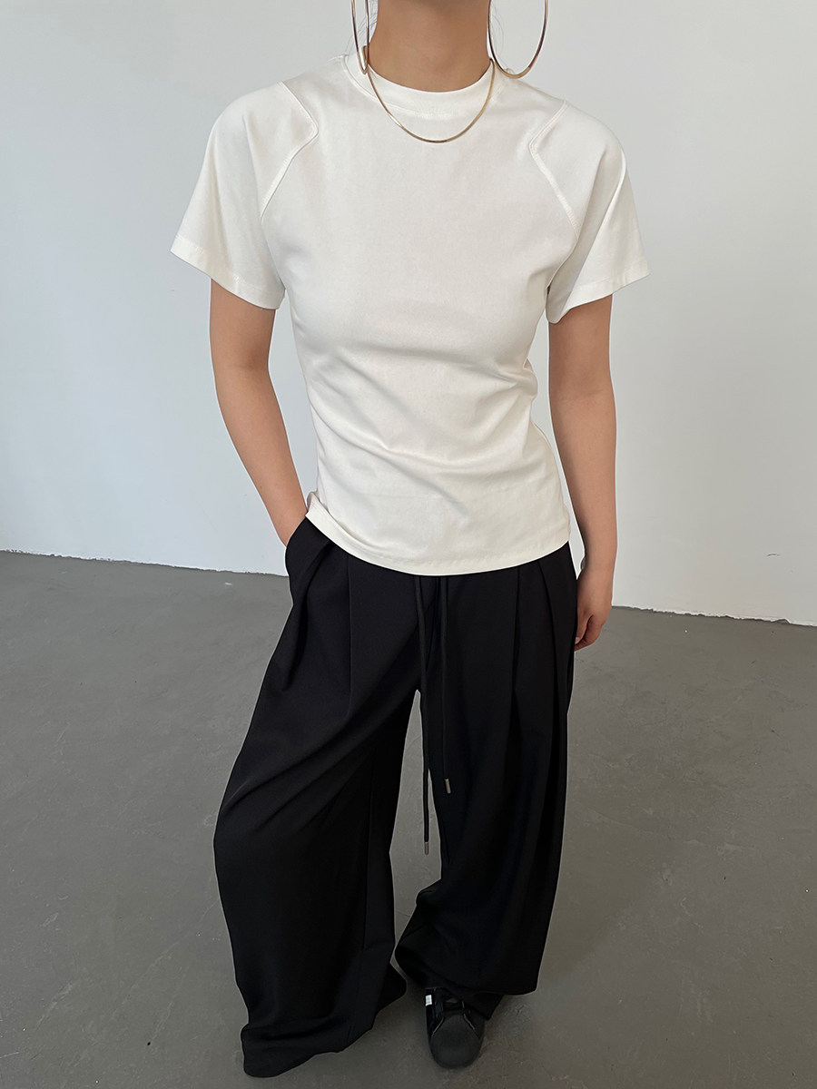 Basic Solid Color Fitted Crew Neck Short Sleeve Summer Casual T-Shirt